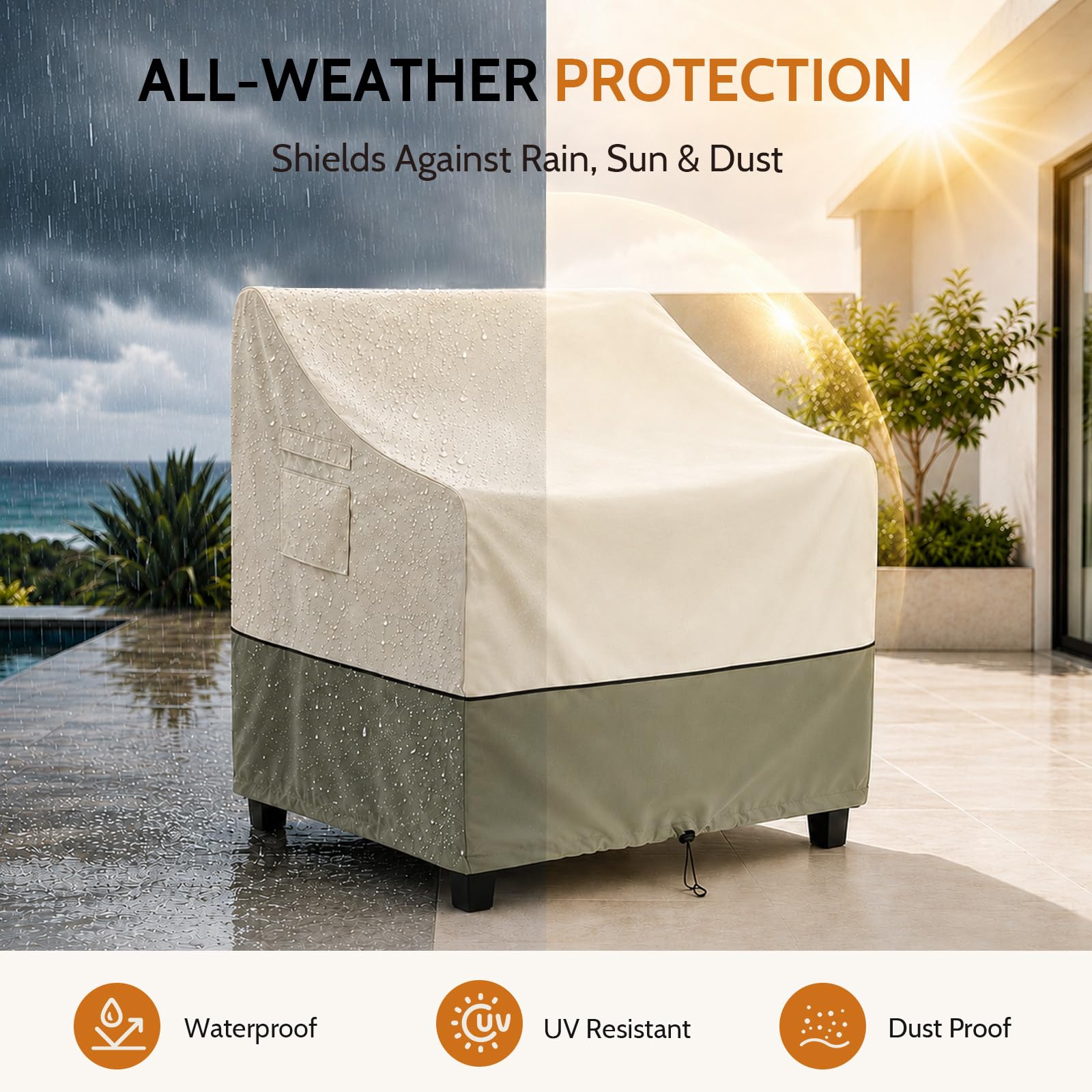 COSFLY outdoor chair cover in use on patio furniture