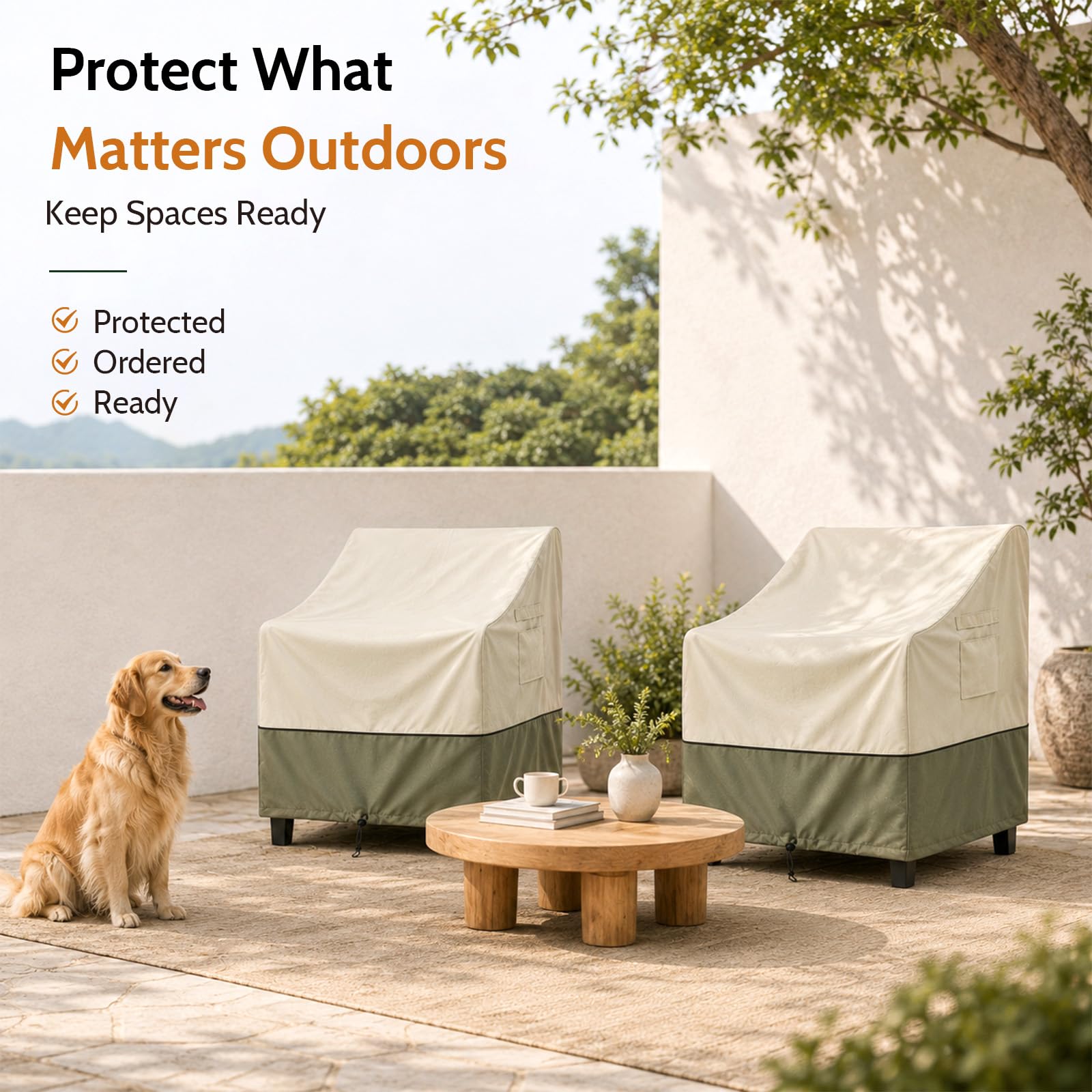 COSFLY outdoor furniture chair cover beige side view