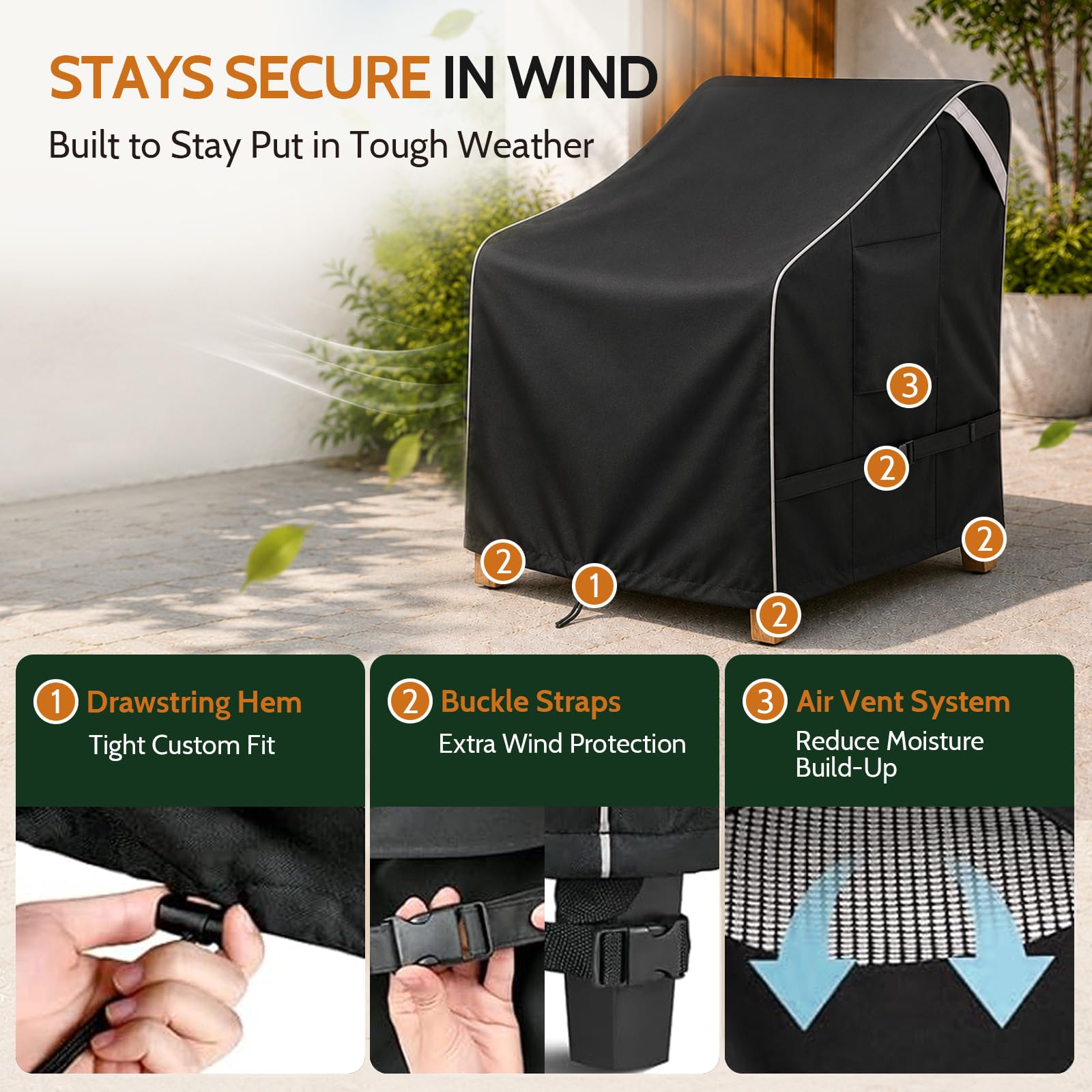 COSFLY Outdoor Patio Chair Cover dimensions 32"W x 37"D x 36"H