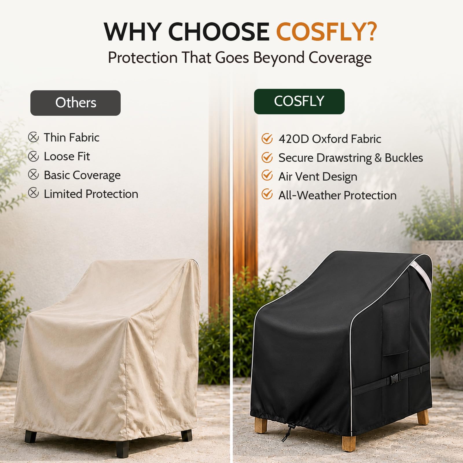 COSFLY Outdoor Patio Chair Cover packaging