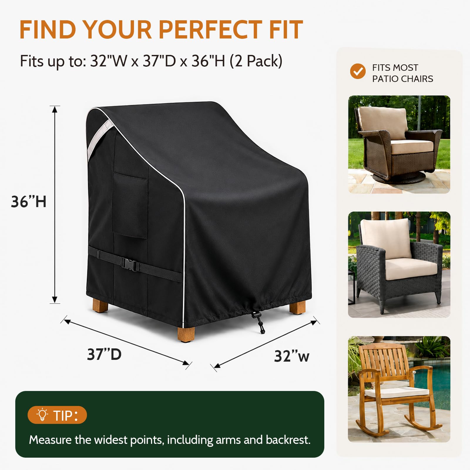 COSFLY Outdoor Patio Chair Cover side view