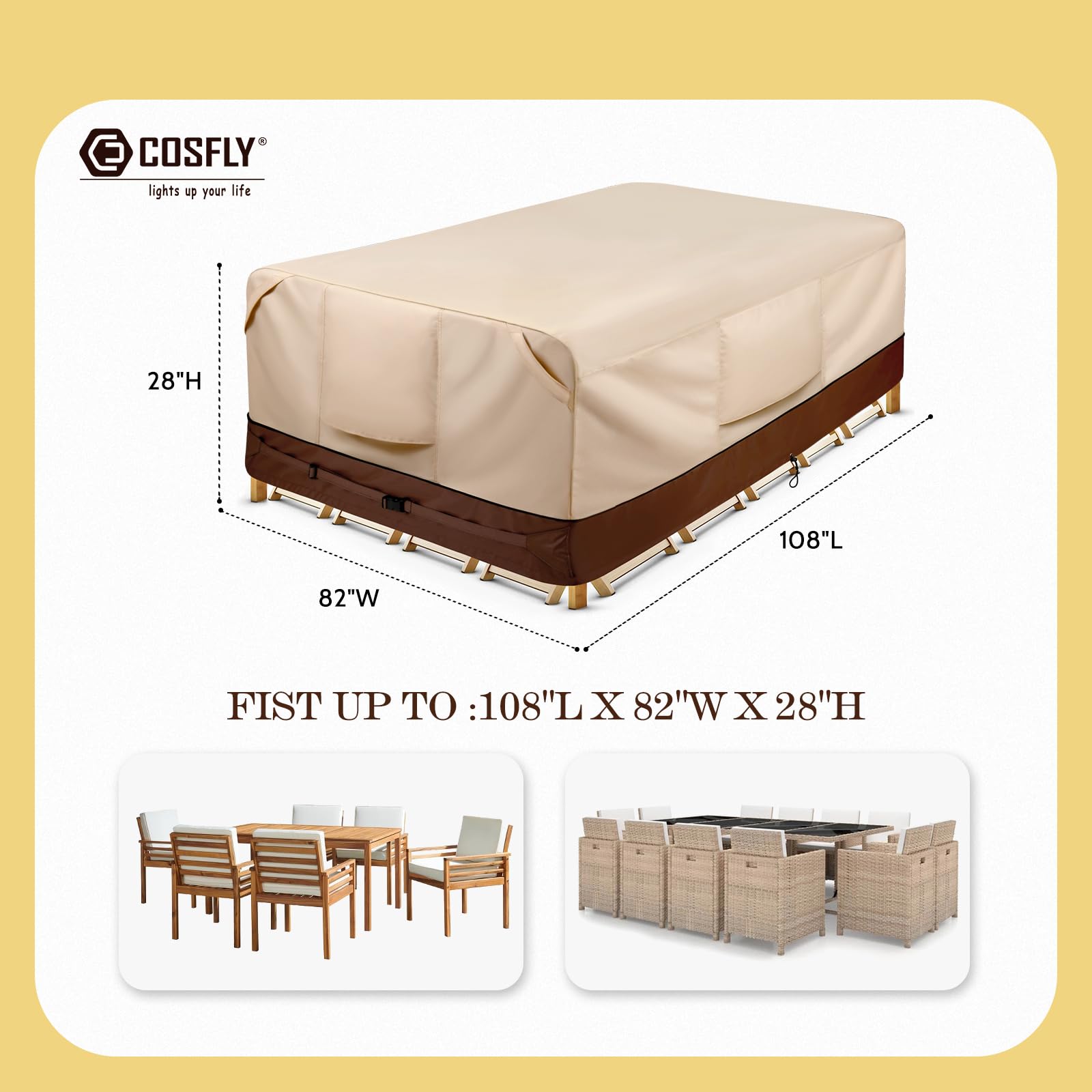 COSFLY patio cover showing adjustable buckle straps