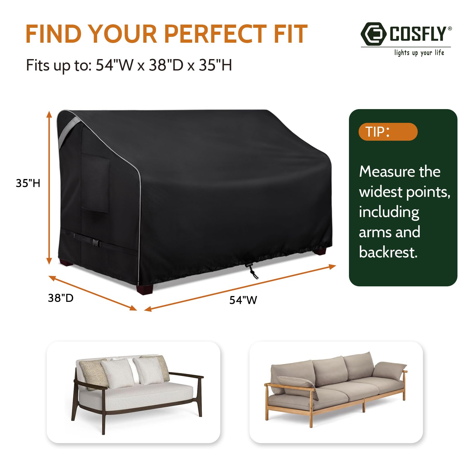 COSFLY Patio Furniture Cover back view, waterproof material