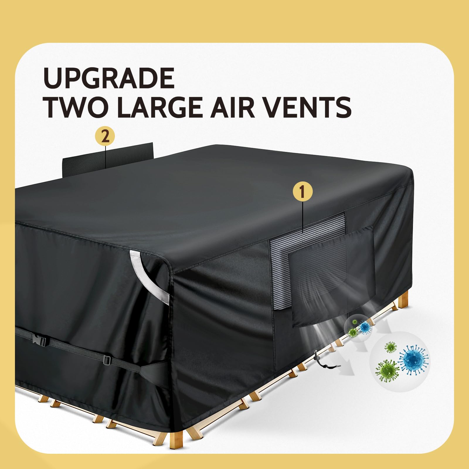 COSFLY Patio Furniture Cover dimensions and specifications on label