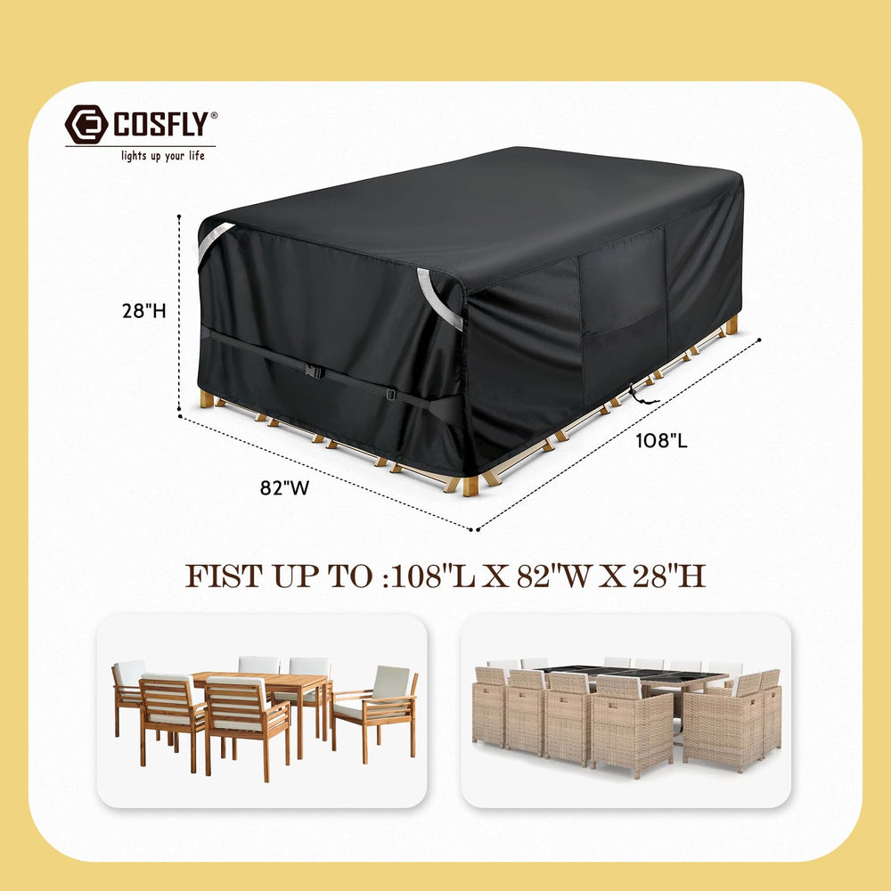COSFLY Patio Furniture Cover side view showcasing 600D Oxford fabric