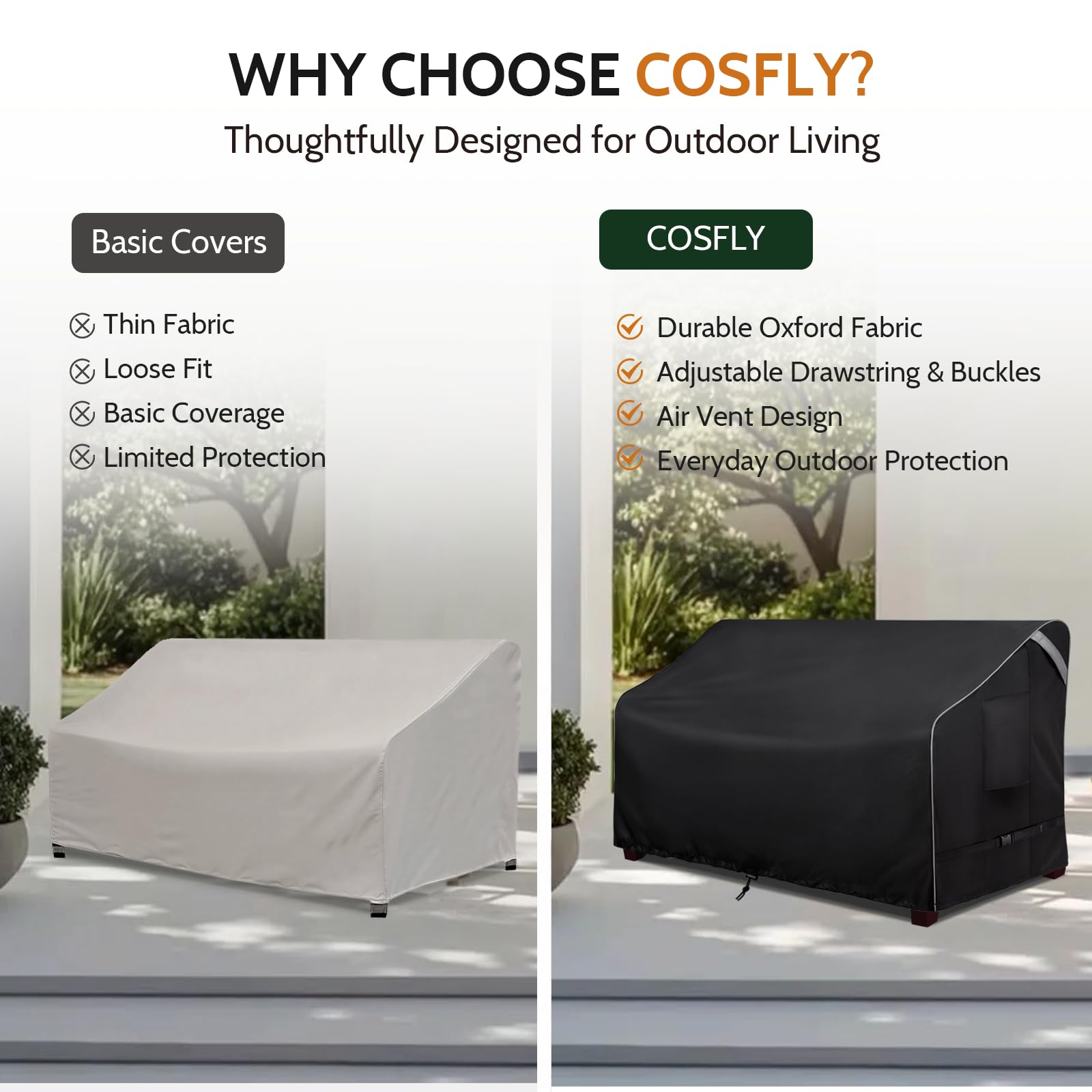 COSFLY patio sofa cover with air vents for airflow