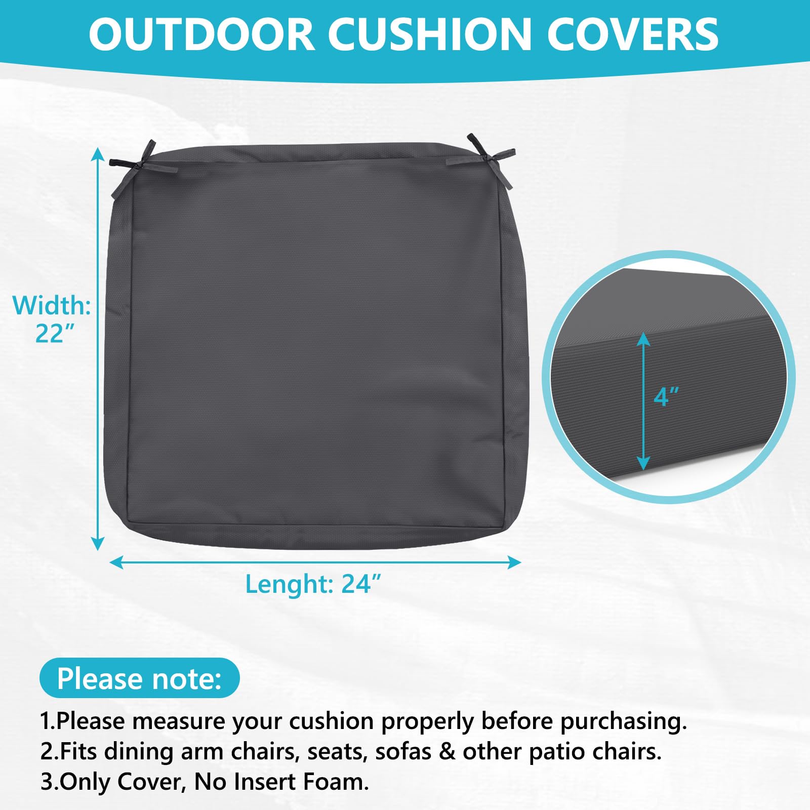 COSHNIBI waterproof patio cushion cover with invisible zipper detail