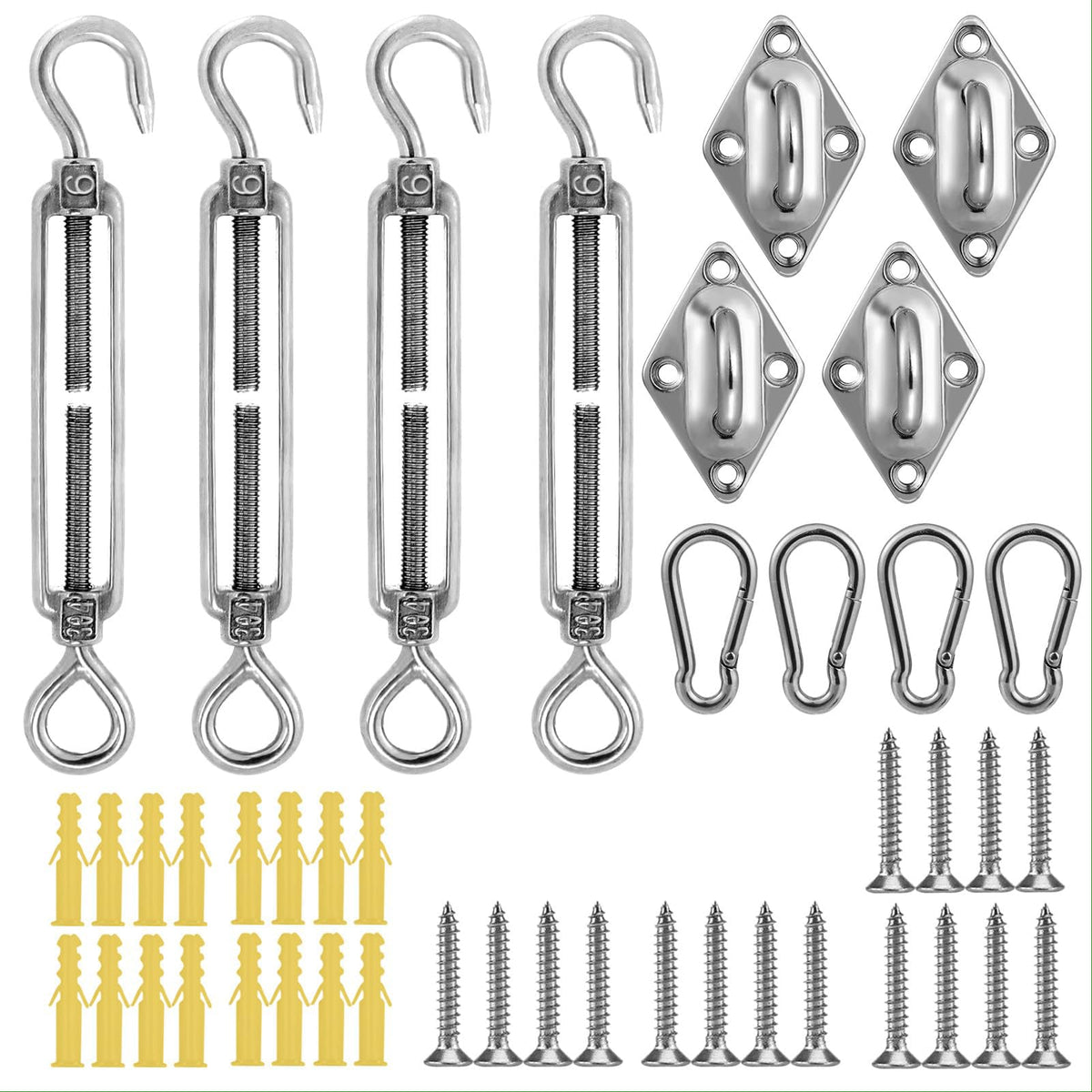 Cosweet Shade Sail Hardware Kit front view with stainless steel components