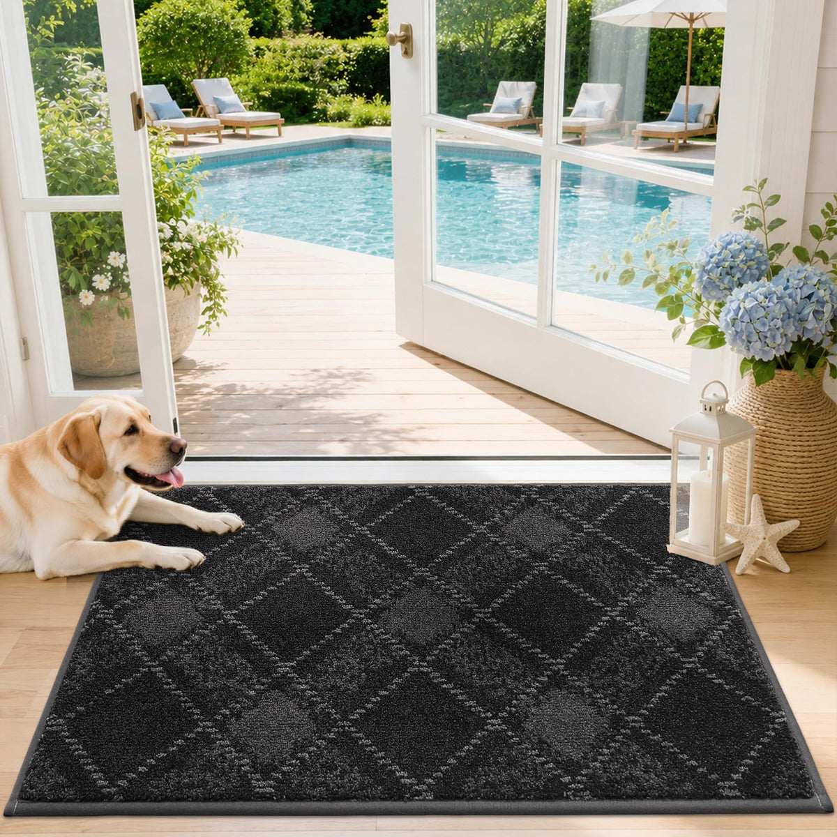 COSY HOMEER Door Mat black plaid design front view
