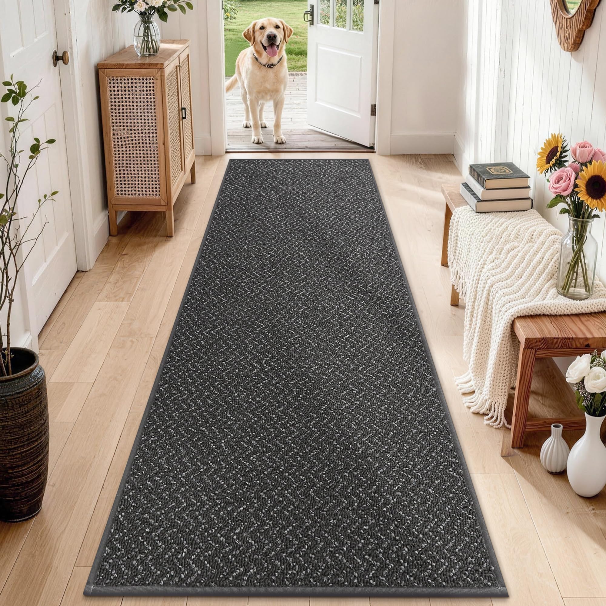 COSY HOMEER Hallway Runner Rug front view in dark grey