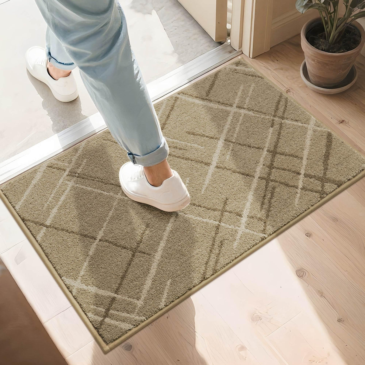 COSY HOMEER Low Profile Non-Slip Doormat beige front view