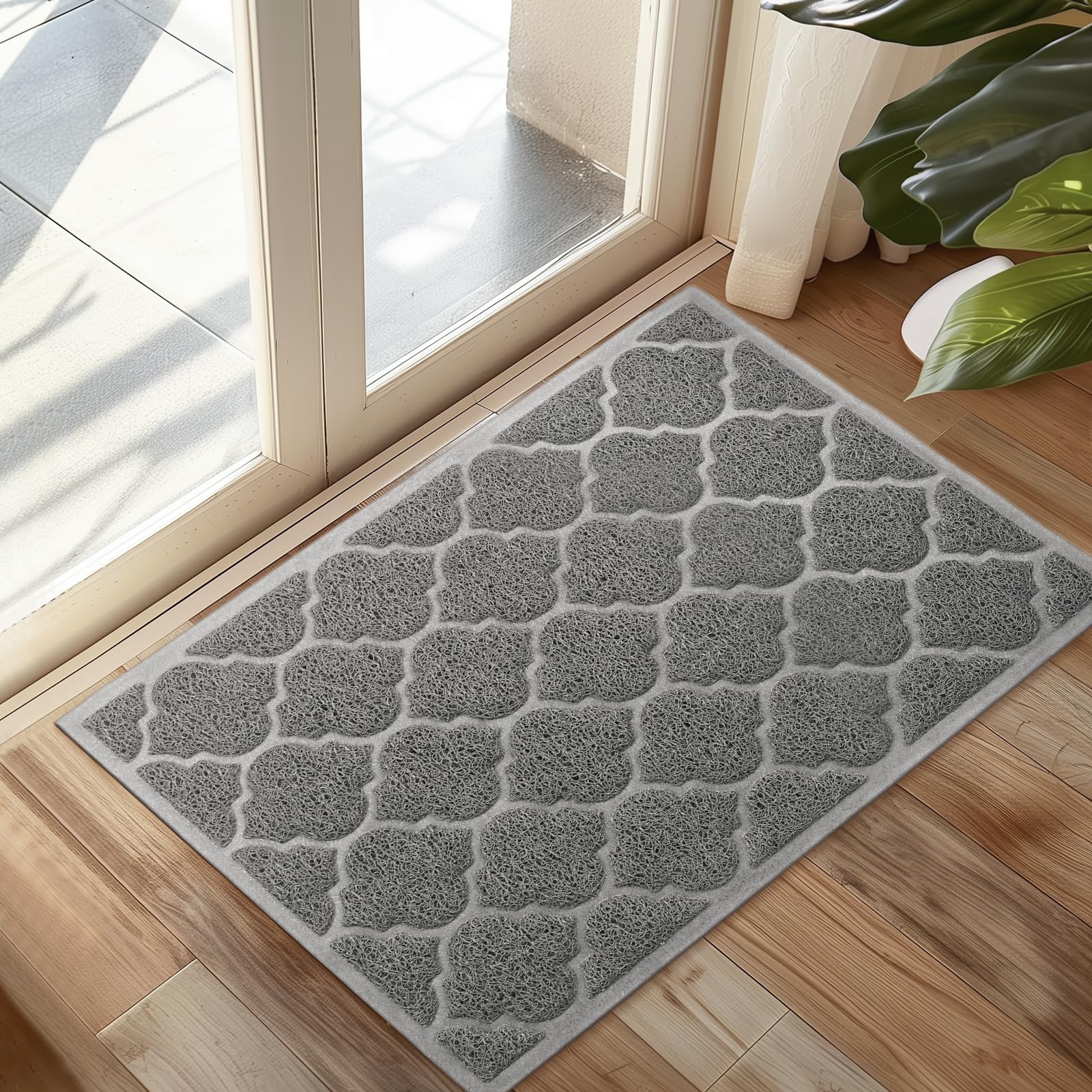 Cosyearn Door Mat 24x36 Grey front view on entryway