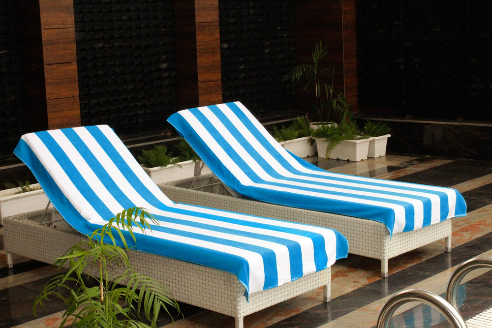 COTTON CRAFT Aqua Cabana Stripe Lounge Chair Cover on a chair