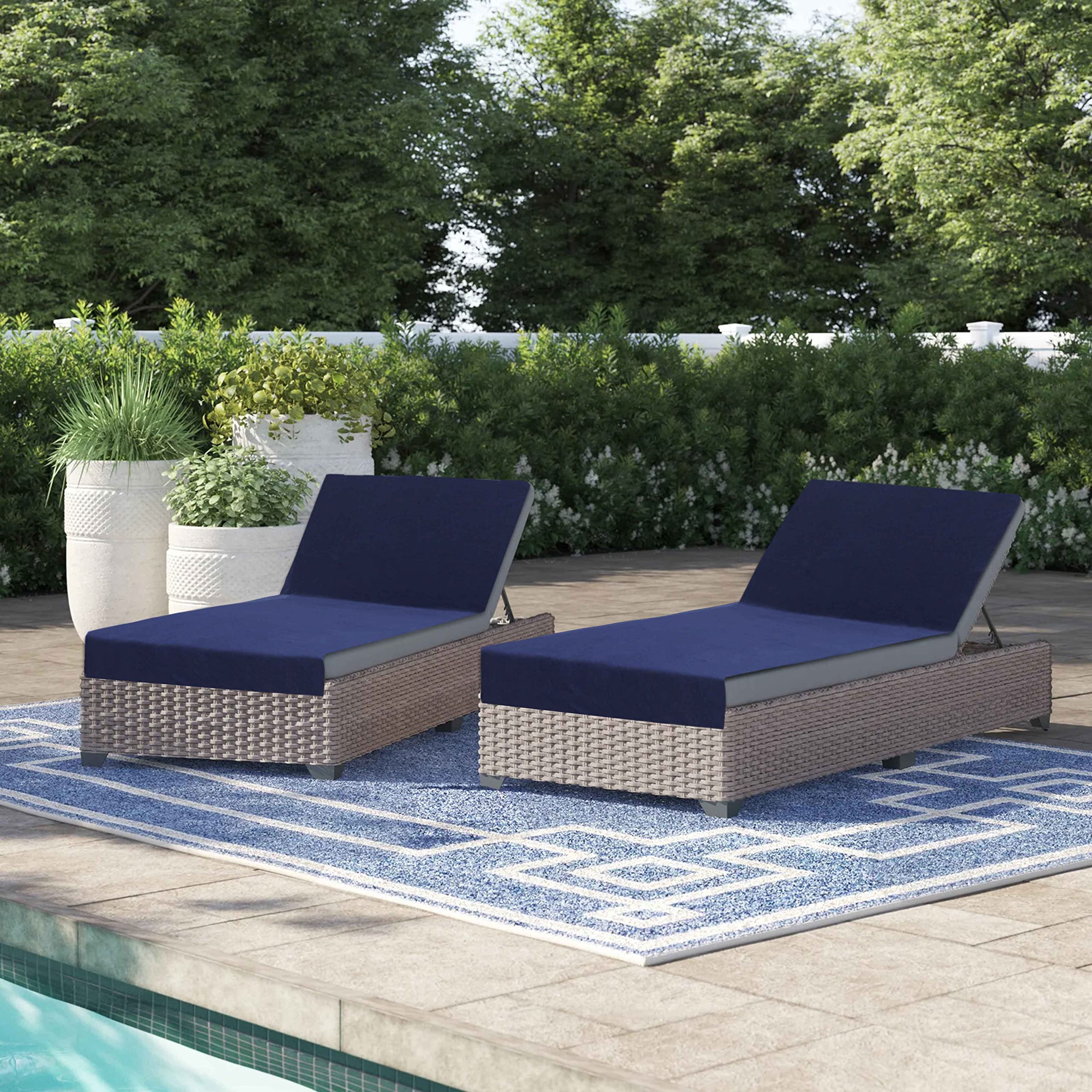 COTTON CRAFT lounge chair cover in navy blue on patio