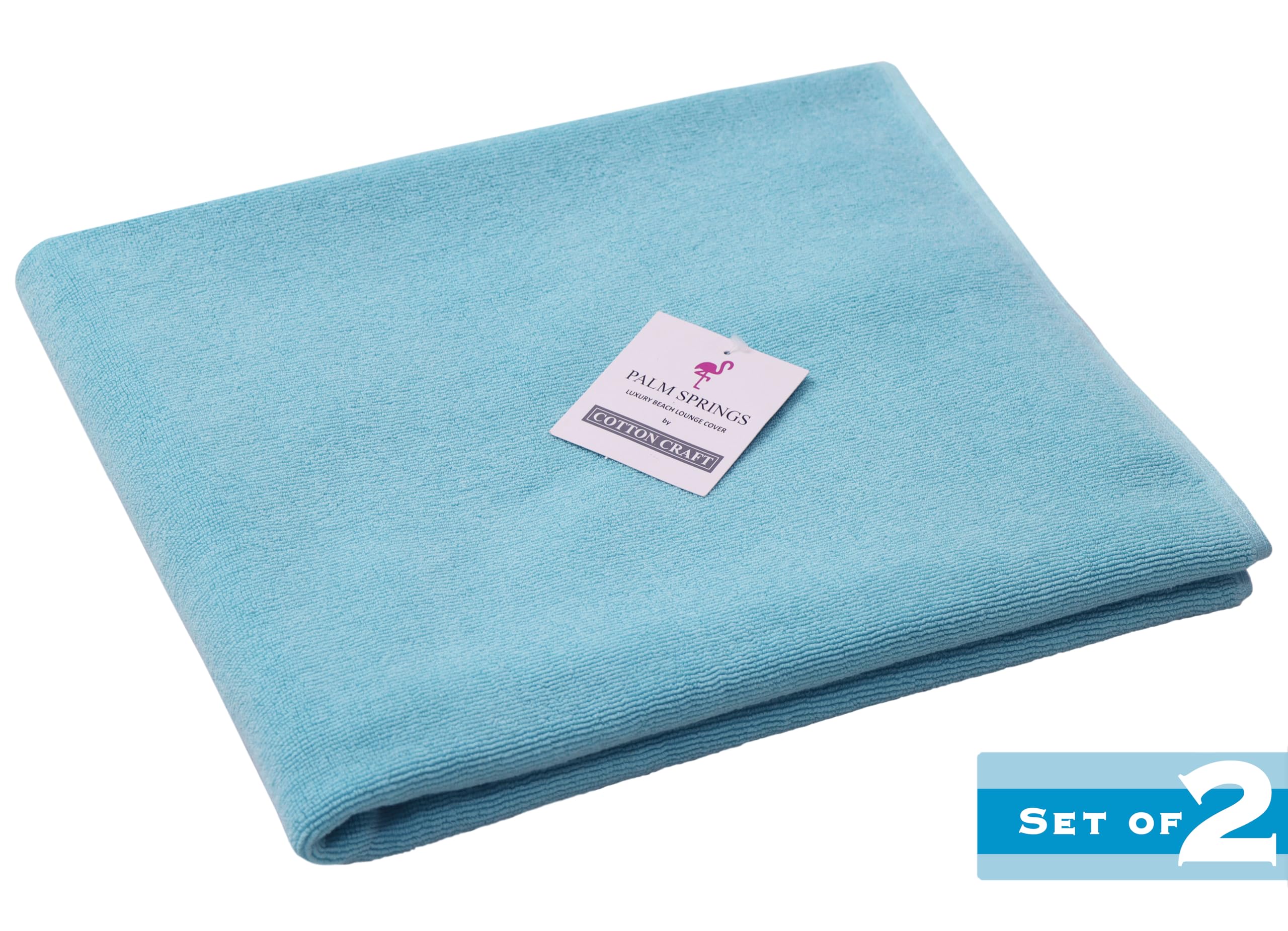 COTTON CRAFT Pool Lounge Chair Cover Blue side view with flap pocket