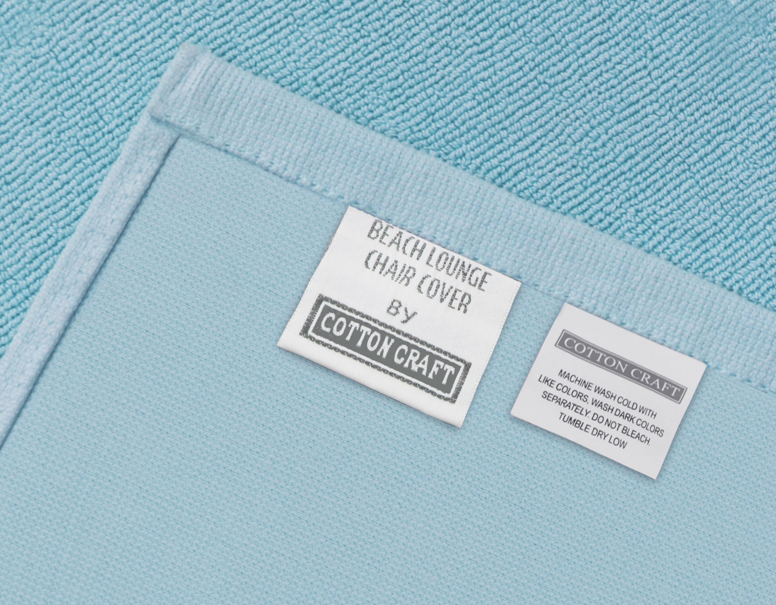 COTTON CRAFT Pool Lounge Chair Cover Blue with a swimming pool in the background