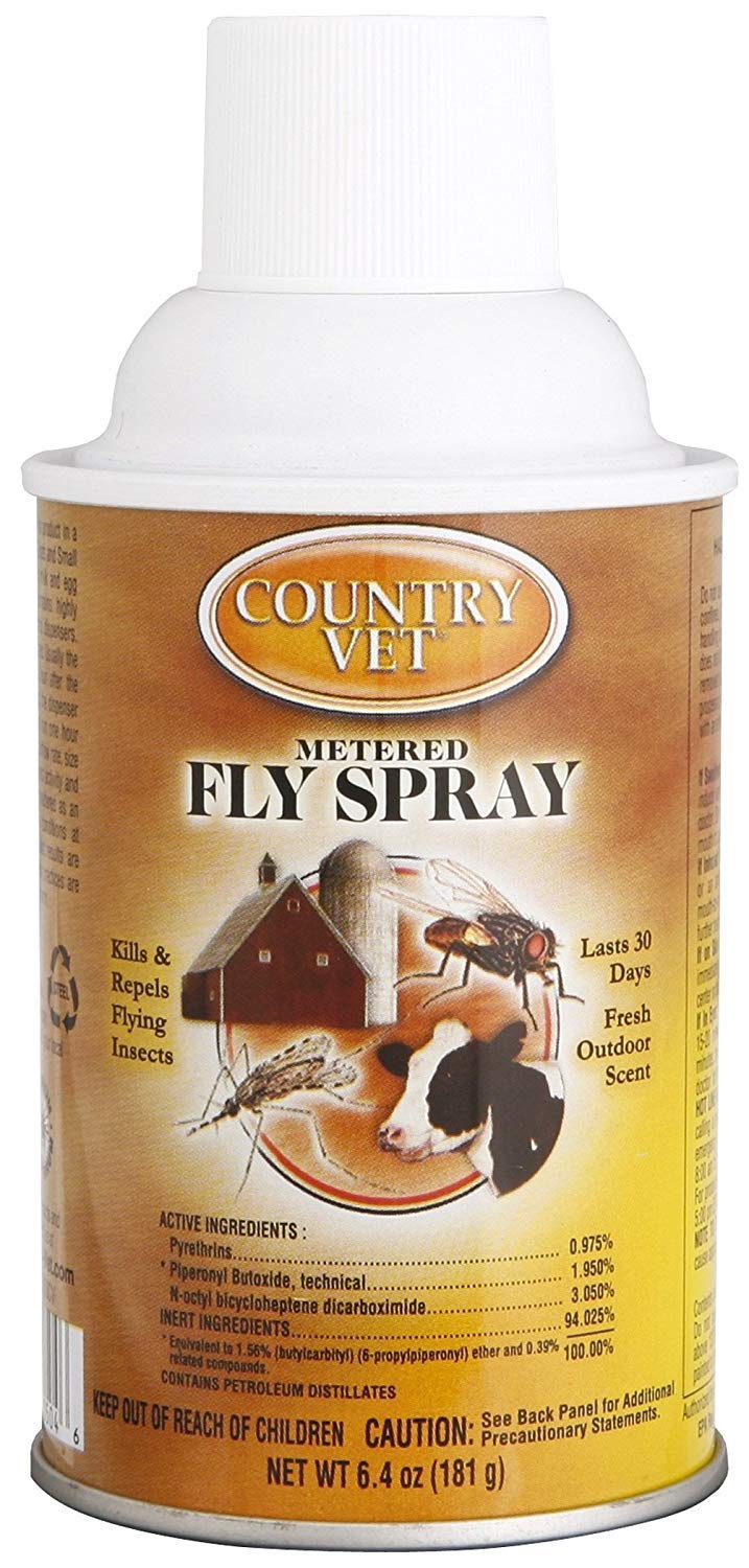 Country Vet pack of 3 metered fly spray cans, showing all sides