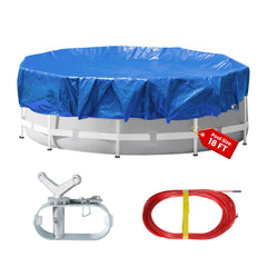 Covall 22ft round pool cover in blue and black, top view