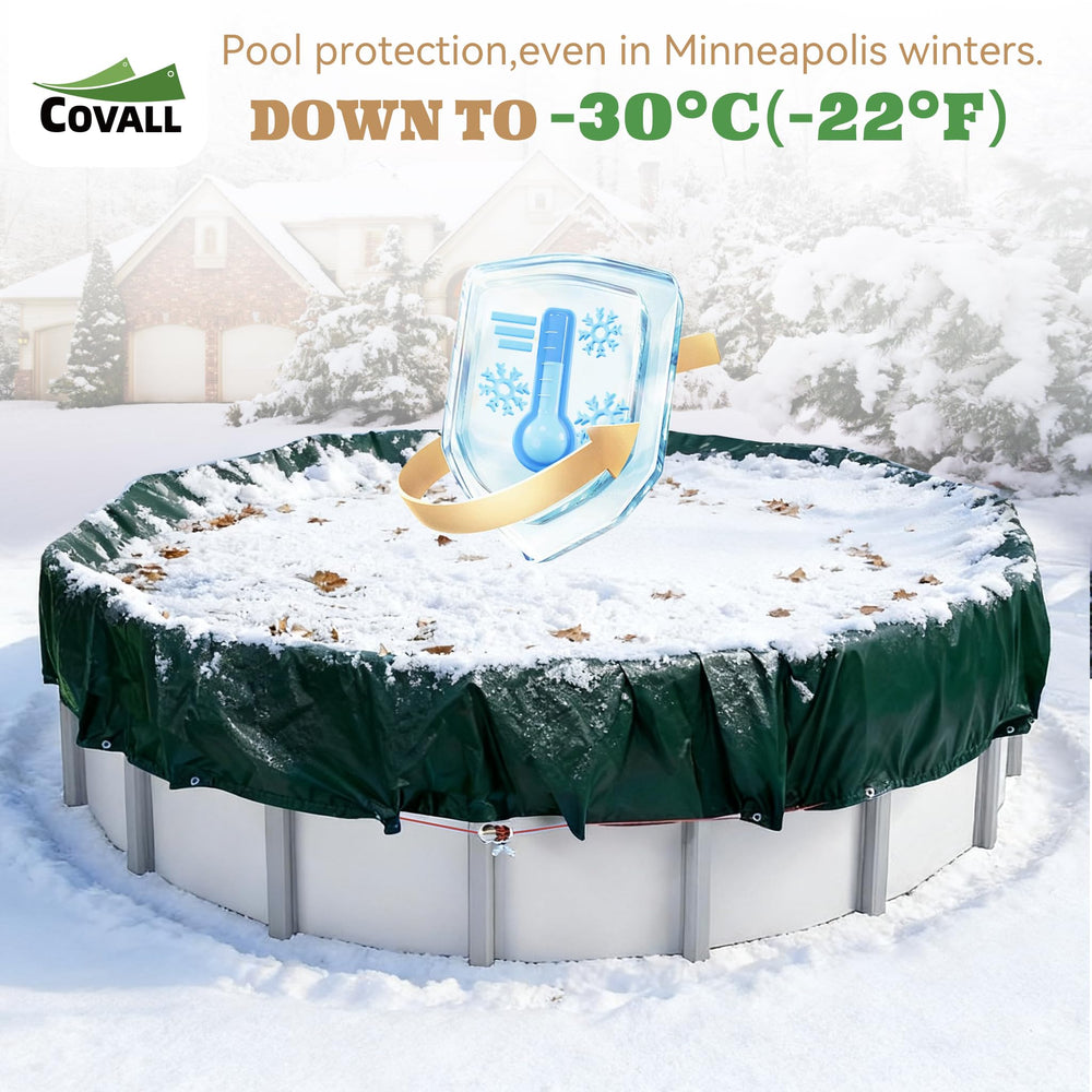 Covall pool cover in storage, rolled up and secured