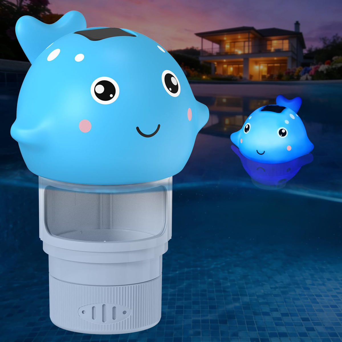 Covfirst Solar Pool Chlorine Floater blue whale design front view