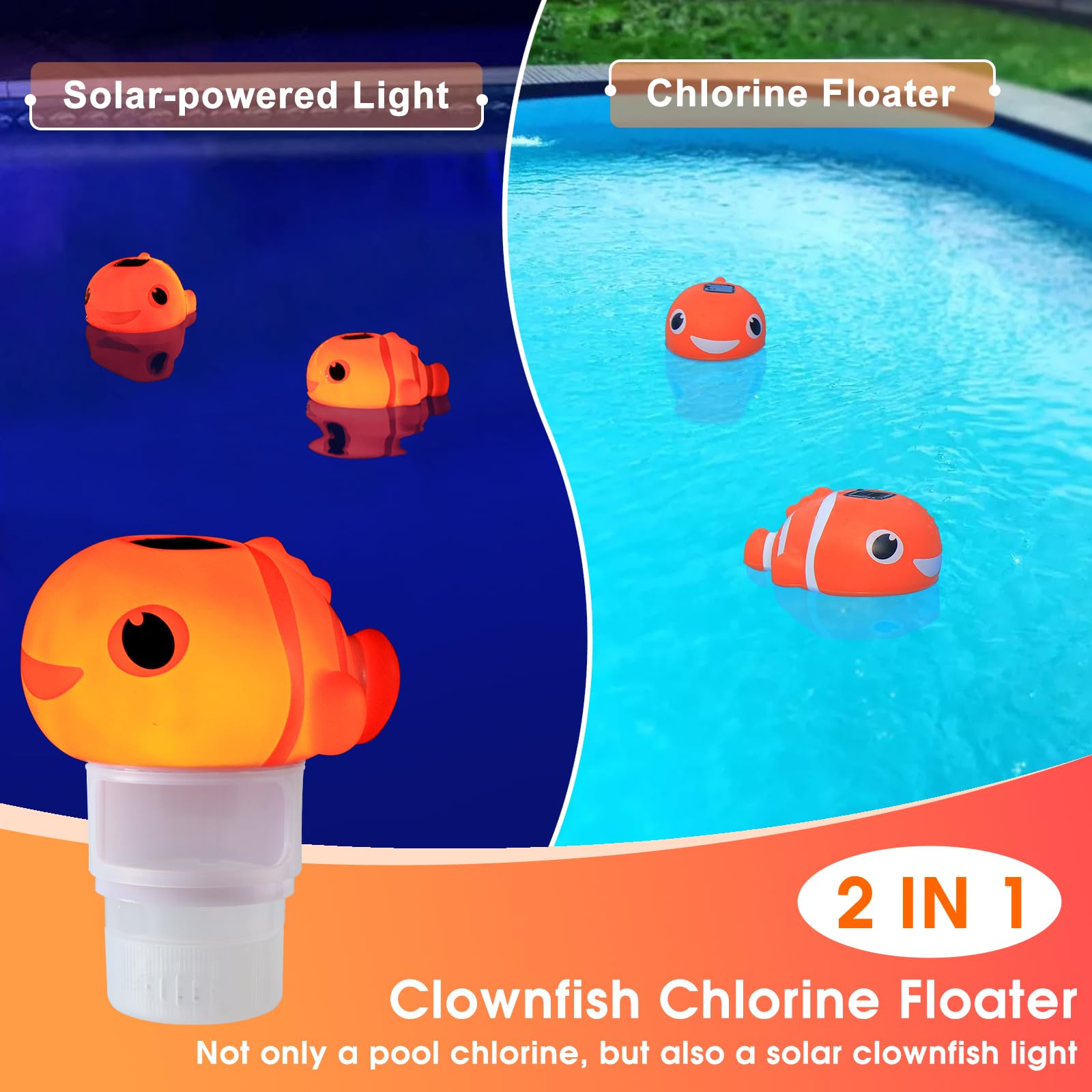 Covfirst Solar Pool Chlorine Floater side view with adjustable release feature