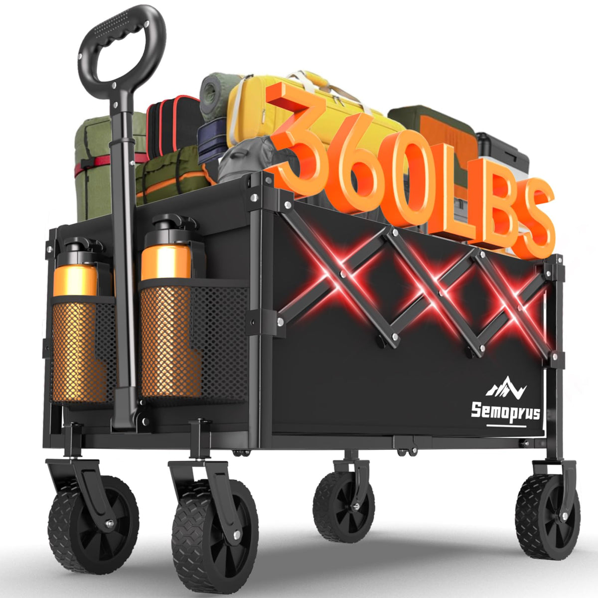 COZEER Folding Heavy Duty Wagon front view in black