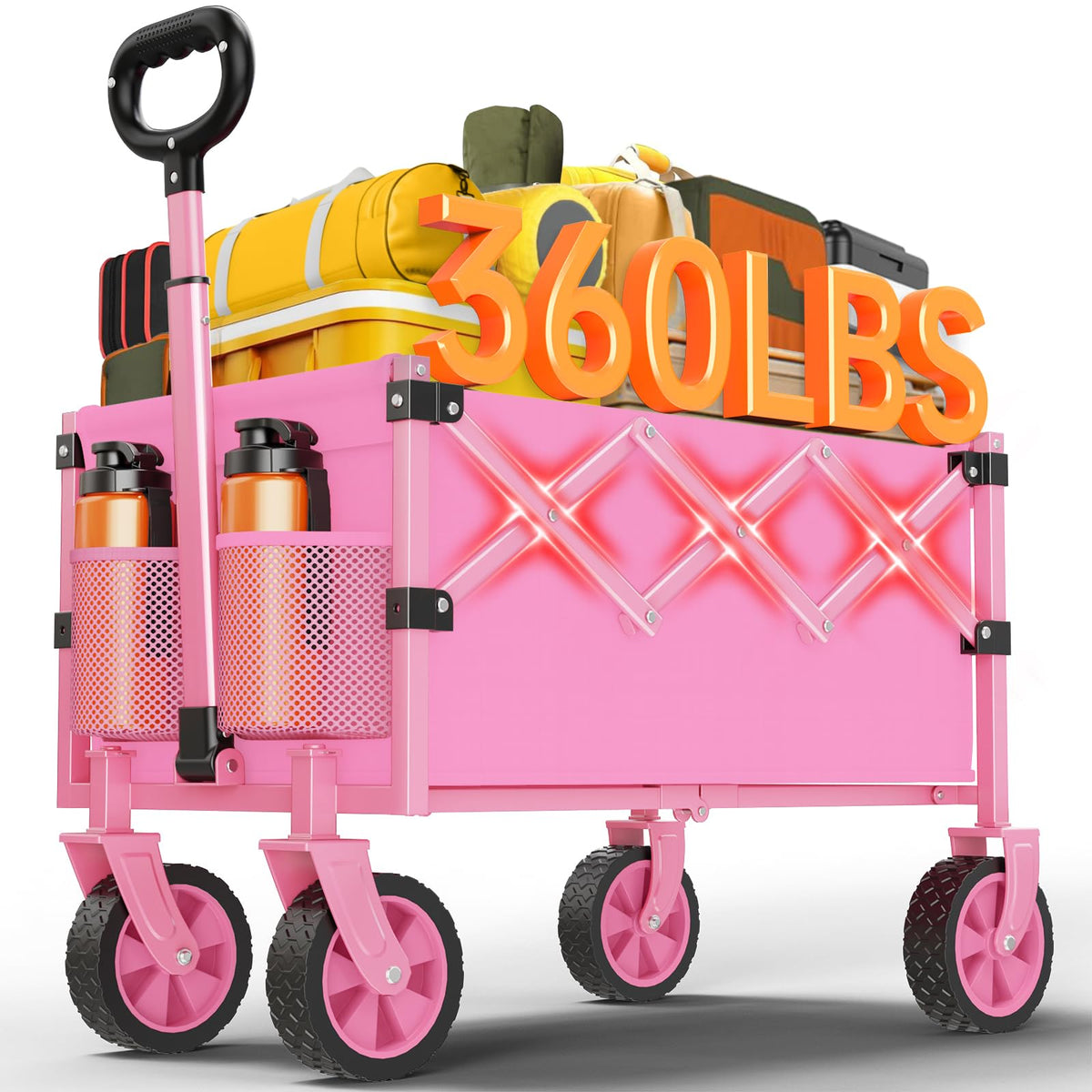 COZEER Folding Heavy Duty Wagon front view in pink