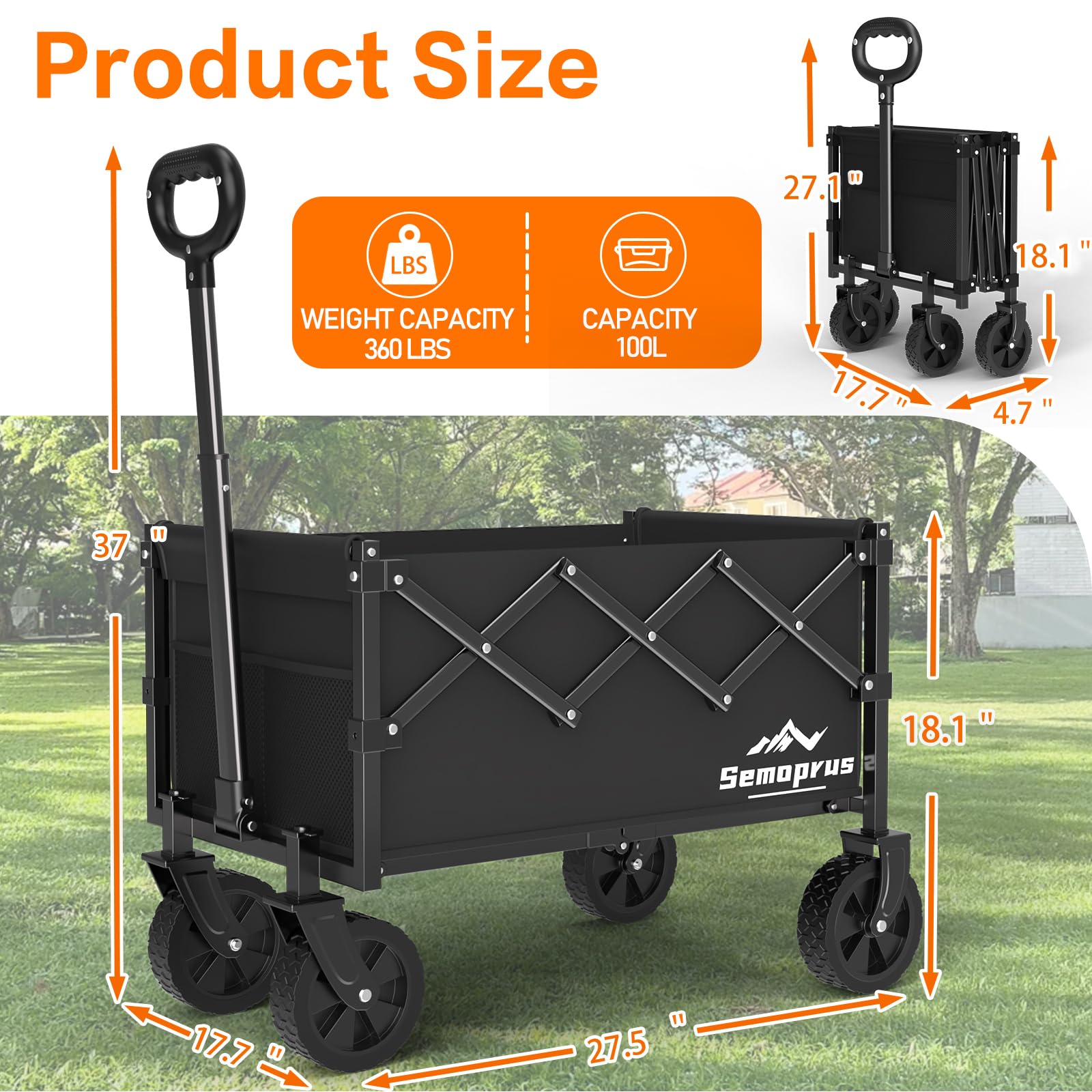 COZEER Folding Heavy Duty Wagon side view showing wheels
