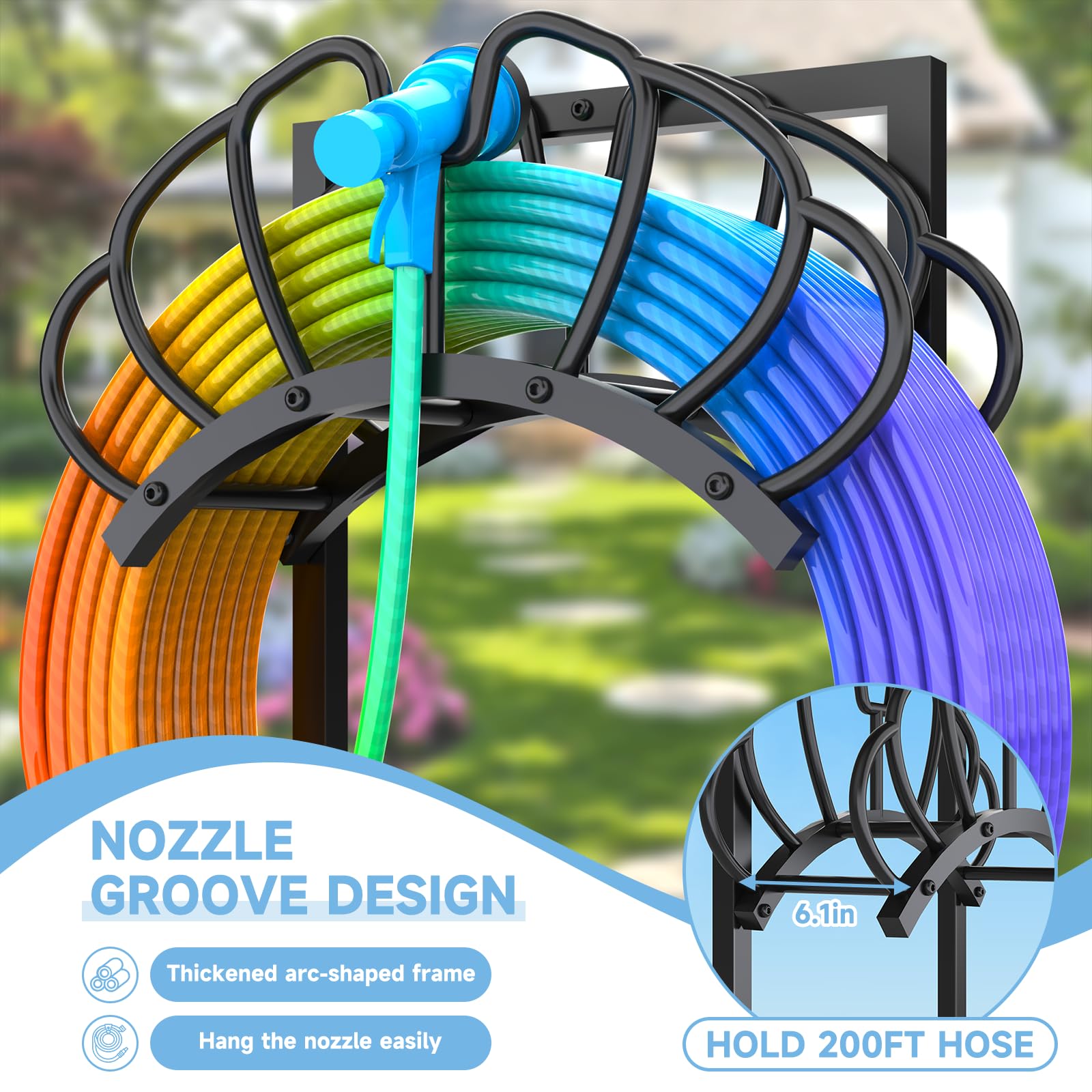 COZEER freestanding hose holder side view showing sturdy base