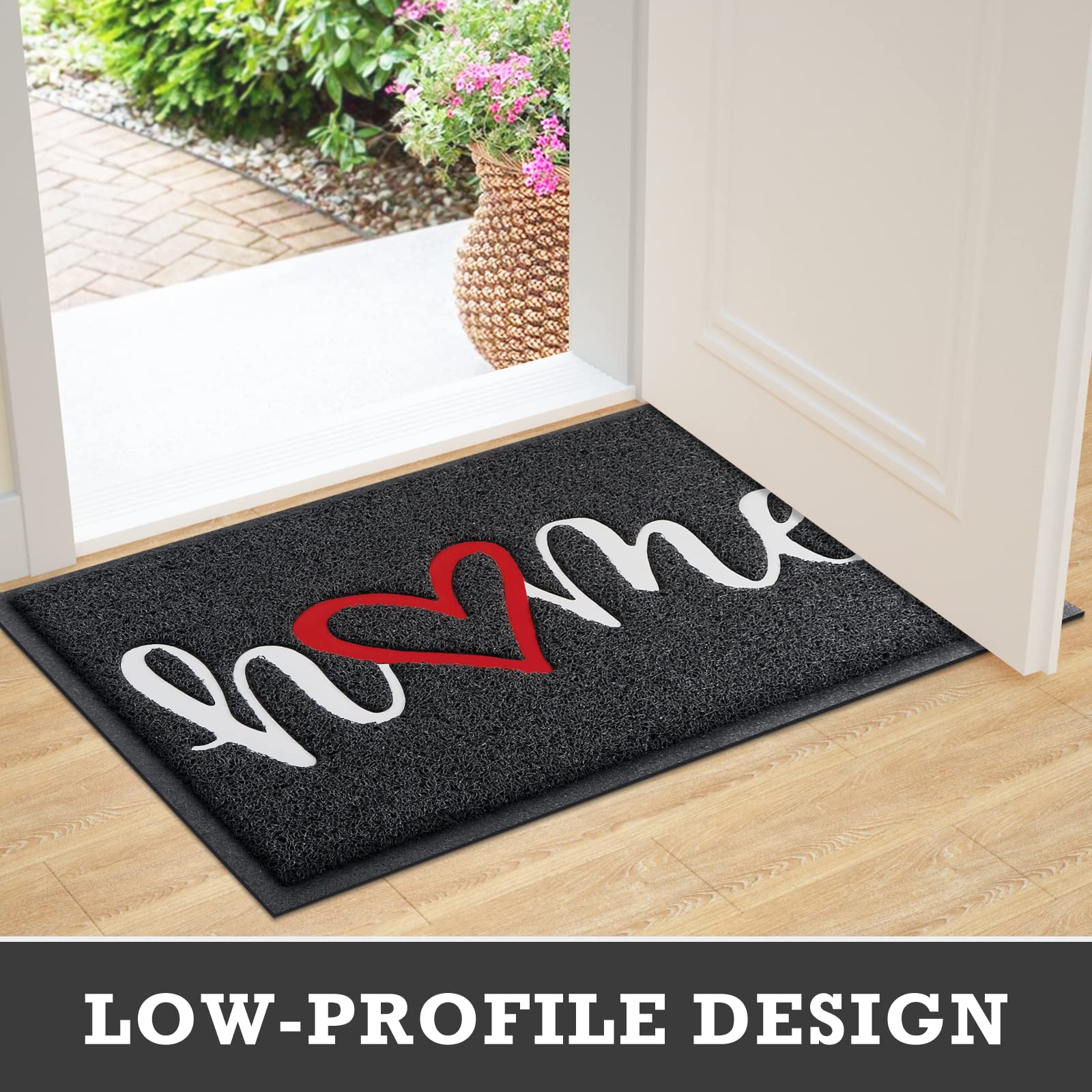 CozyBounty Black Door Mat on a patio