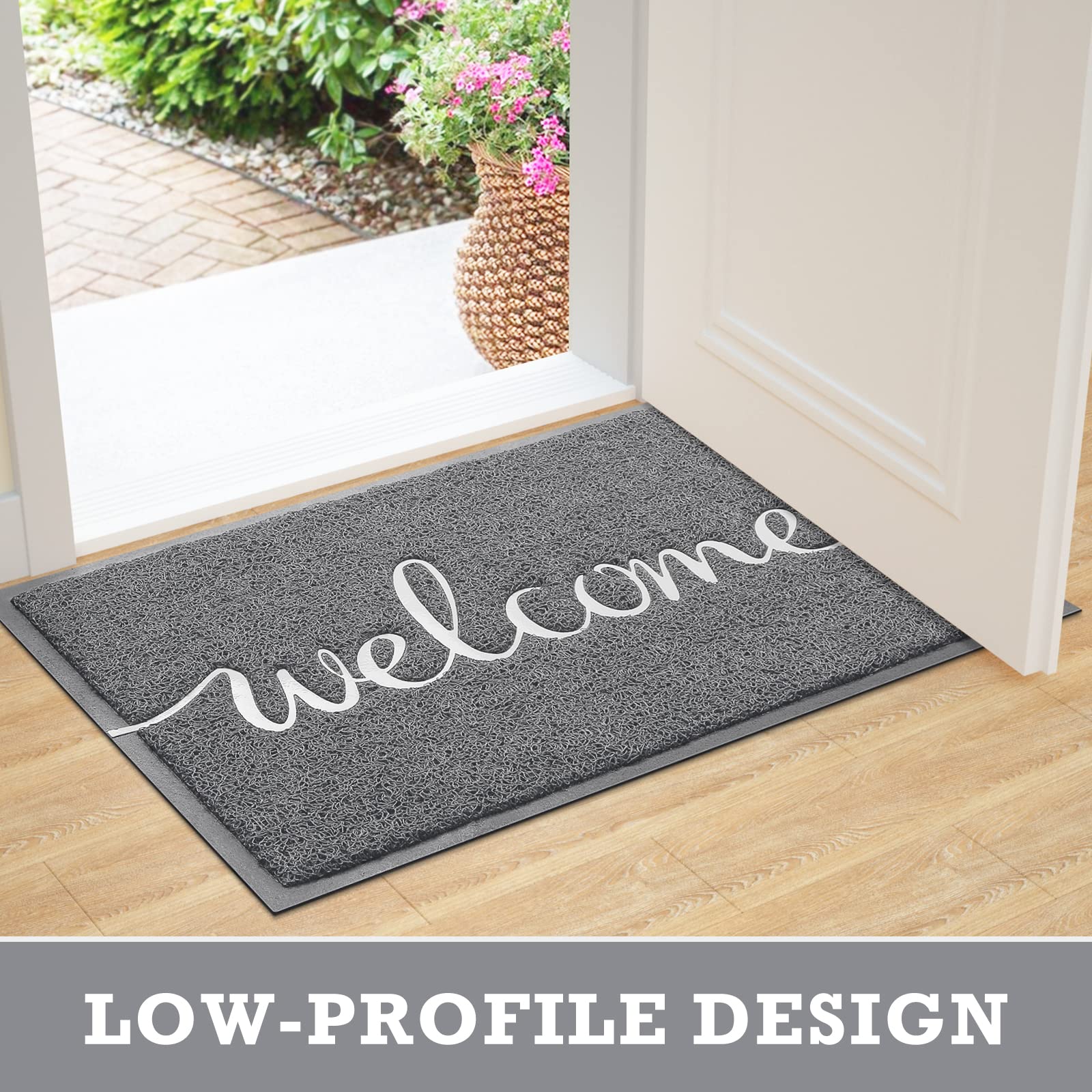 CozyBounty Grey Door Mat cleaning with garden hose