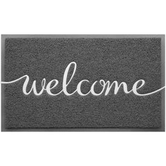 CozyBounty Grey Door Mat front view with embossed welcome design