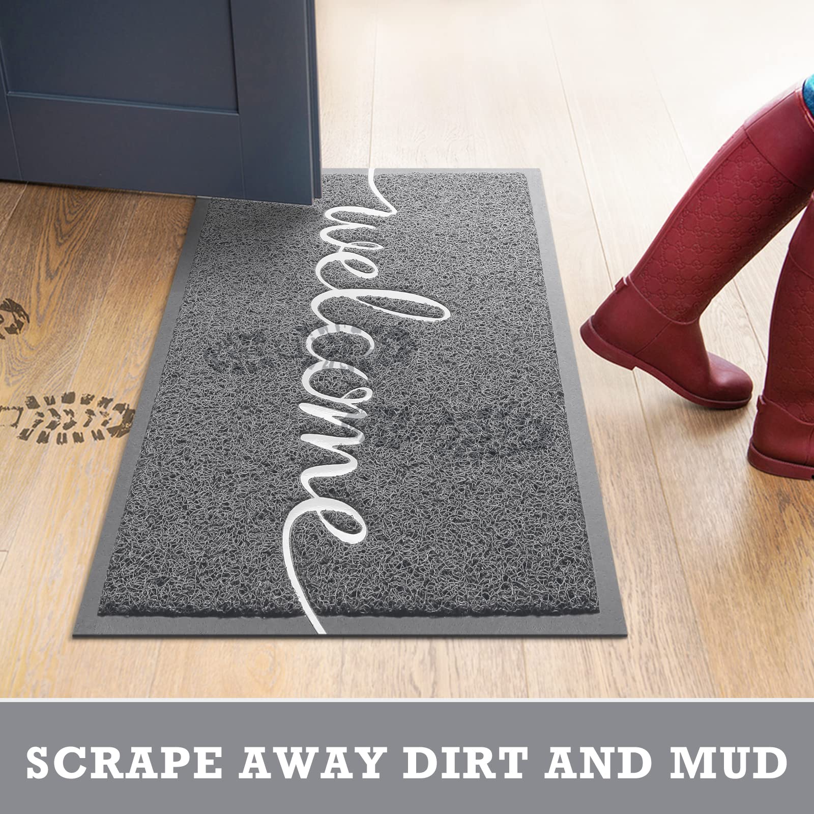 CozyBounty Grey Door Mat with dirt scraped off for cleaning