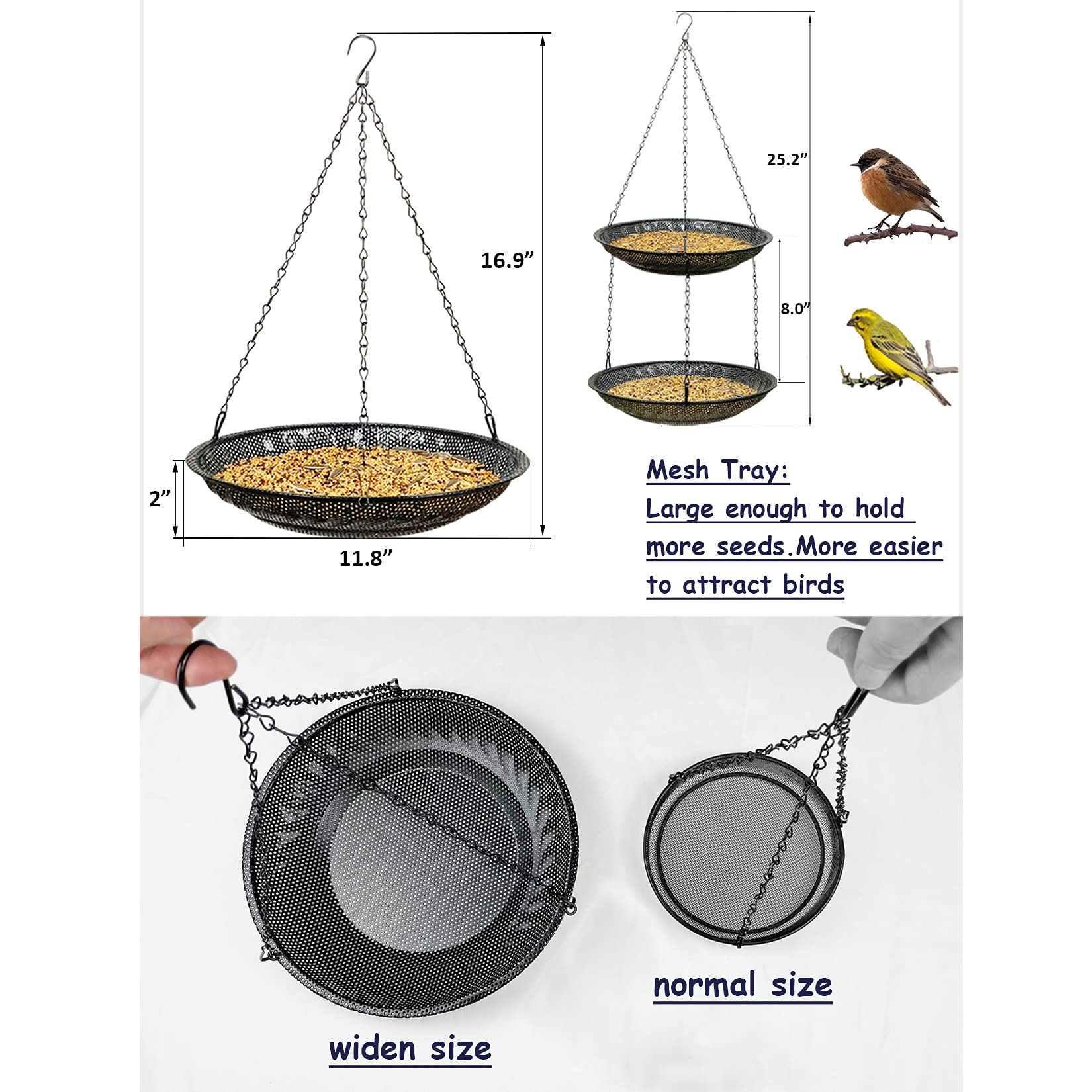 CQAIRIOU Hanging Bird Feeder Tray top view with seeds
