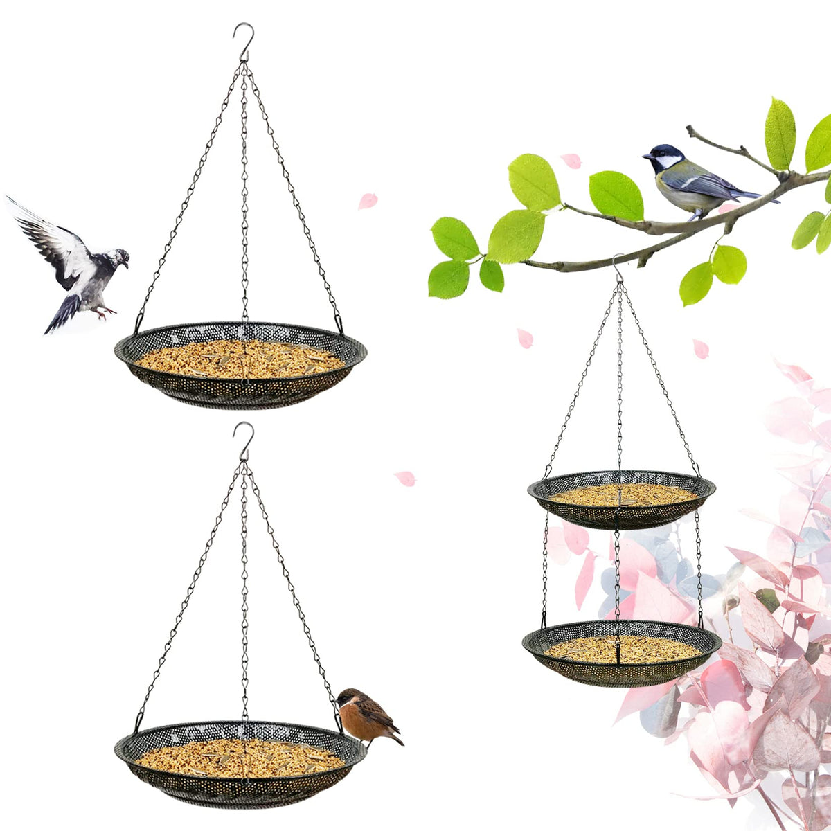 CQAIRIOU Premium Hanging Bird Feeder Tray side view showing mesh design