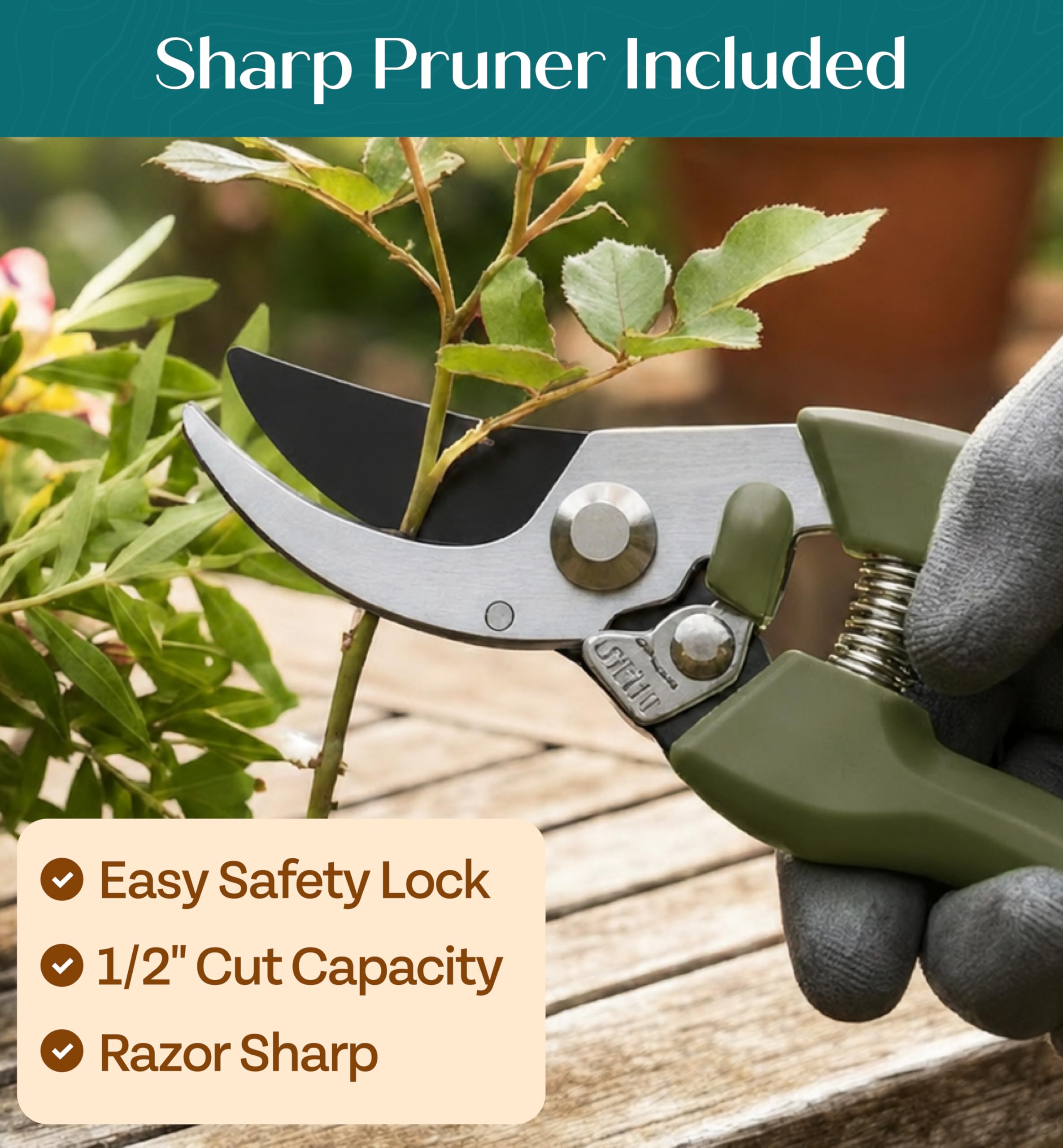 Craft911 gardening tools set on a garden backdrop