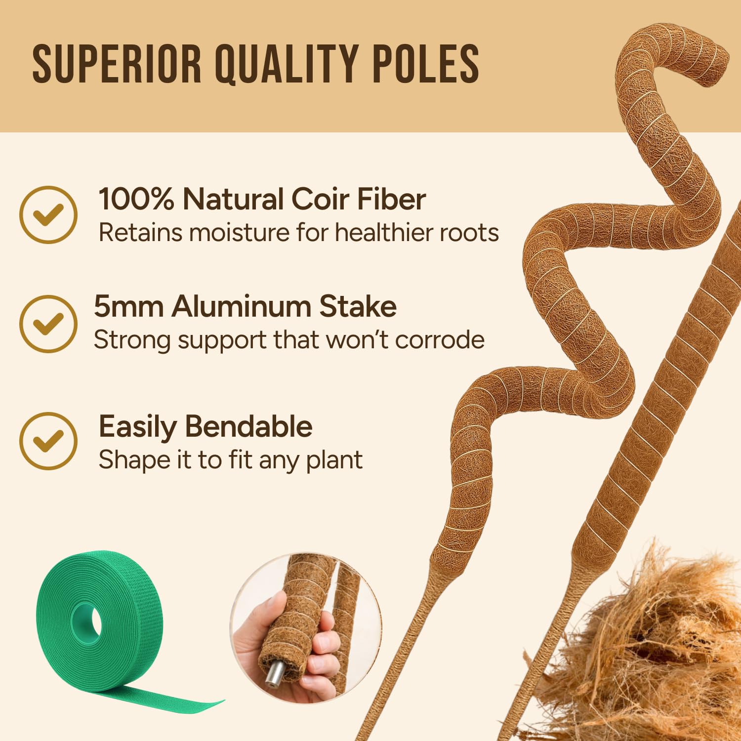 Craft911 moss pole wrapped in coconut fiber close-up