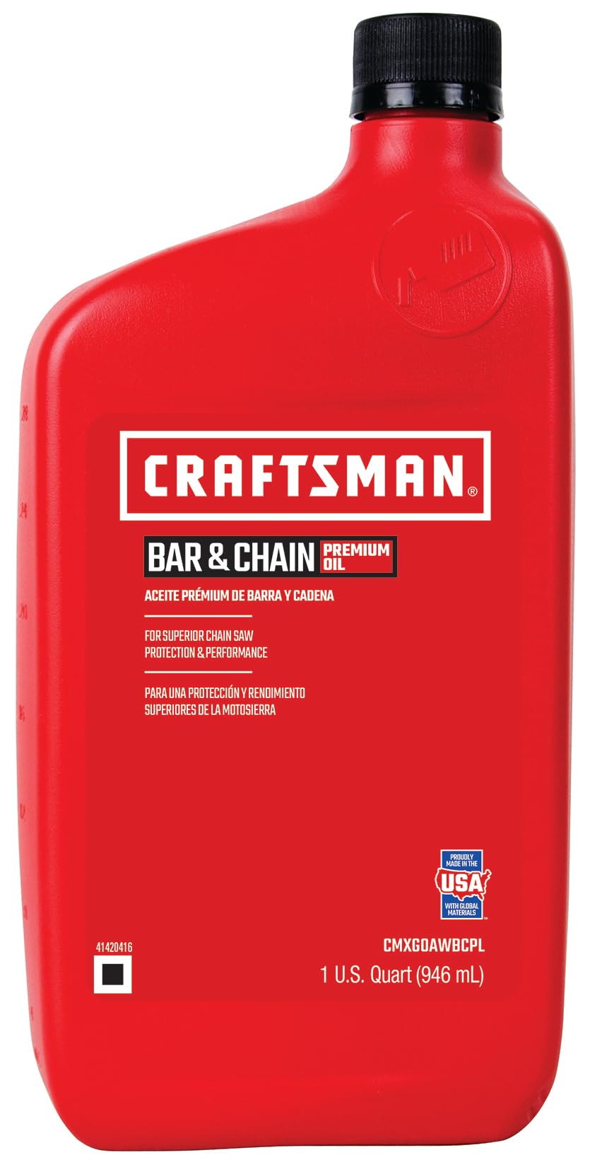 CRAFTSMAN Premium Bar & Chain Oil 1 Quart black bottle front view