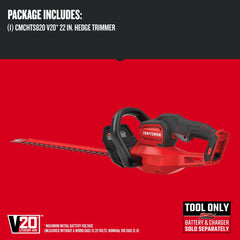 CRAFTSMAN V20 Cordless Hedge Trimmer 22-inch blade close-up