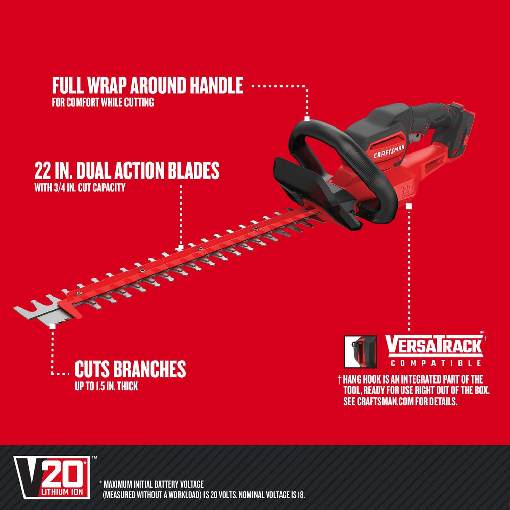 CRAFTSMAN V20 Cordless Hedge Trimmer 22-inch side view