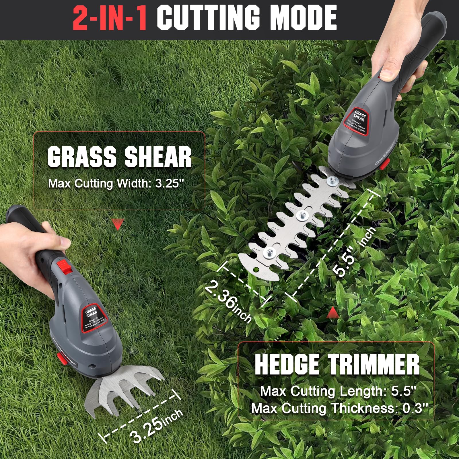 CRAFTZONE Cordless Hedge Trimmer showing ergonomic grip design