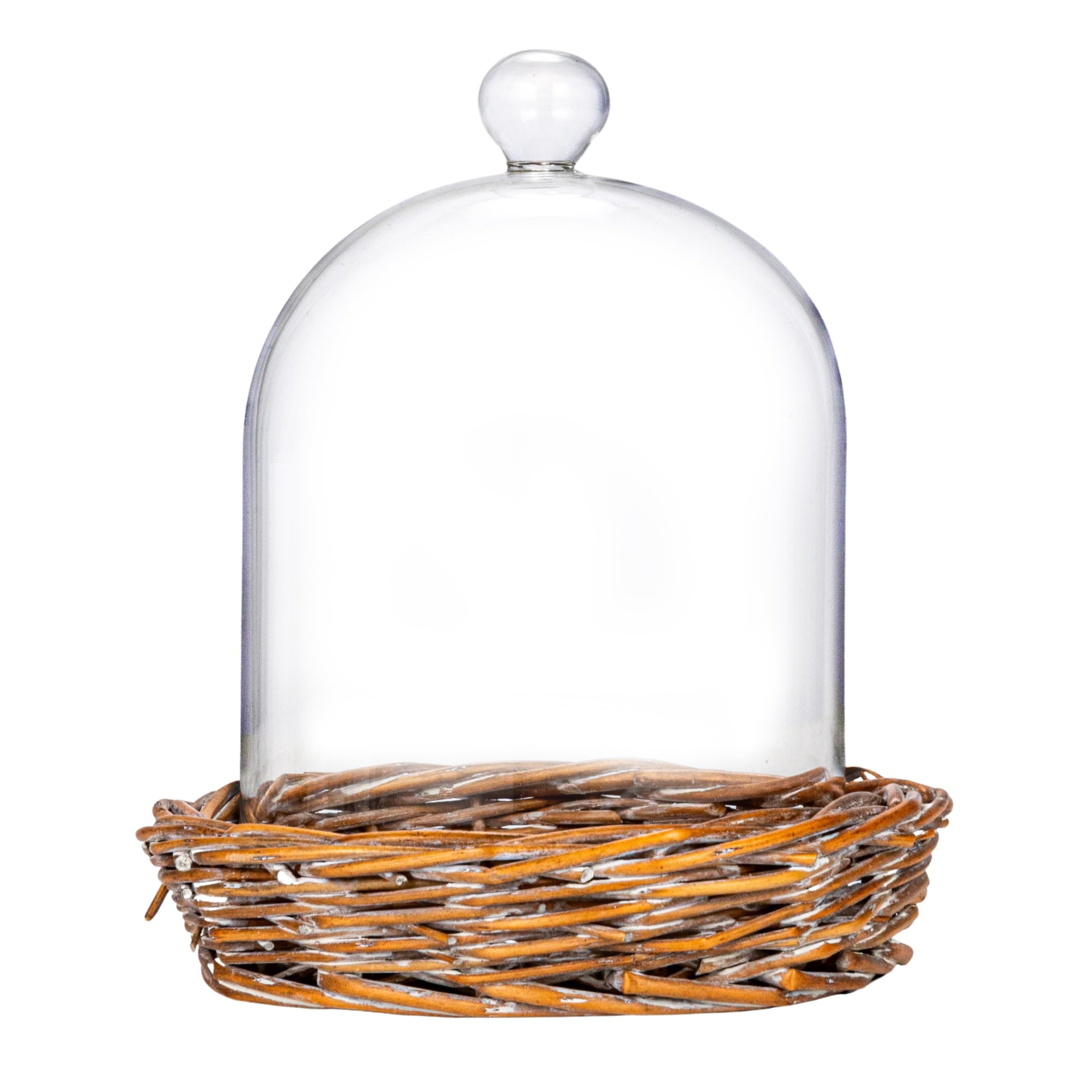Creative Co-Op cloche on a mantel with decorative accents