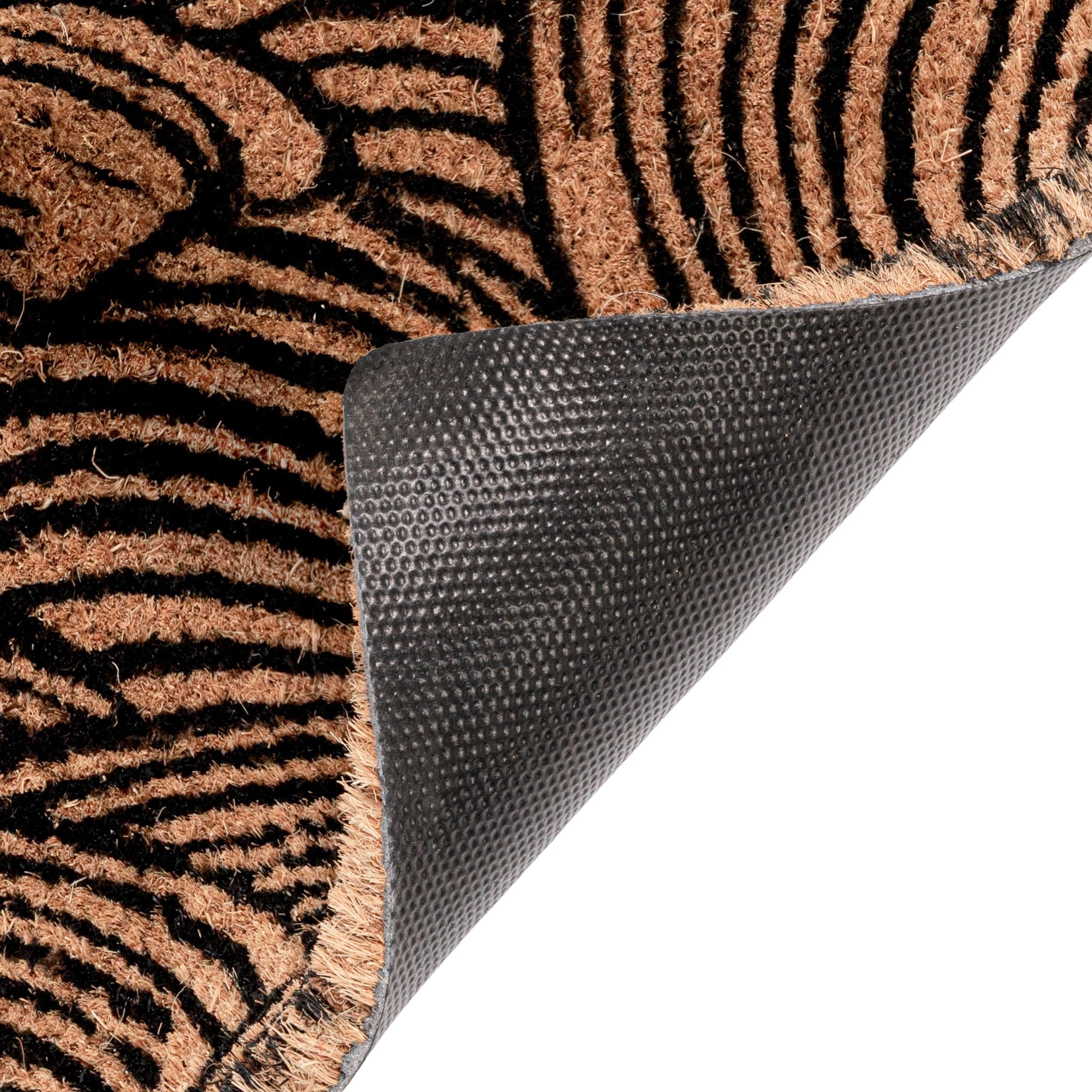 Creative Co-Op Wave Print Coir Doormat side view highlighting thickness