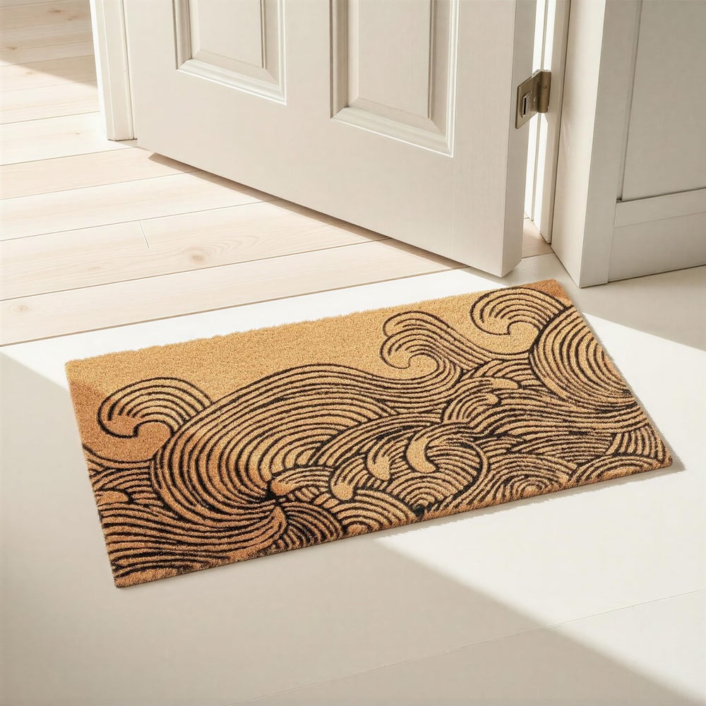 Creative Co-Op Wave Print Coir Doormat with PVC backing visible