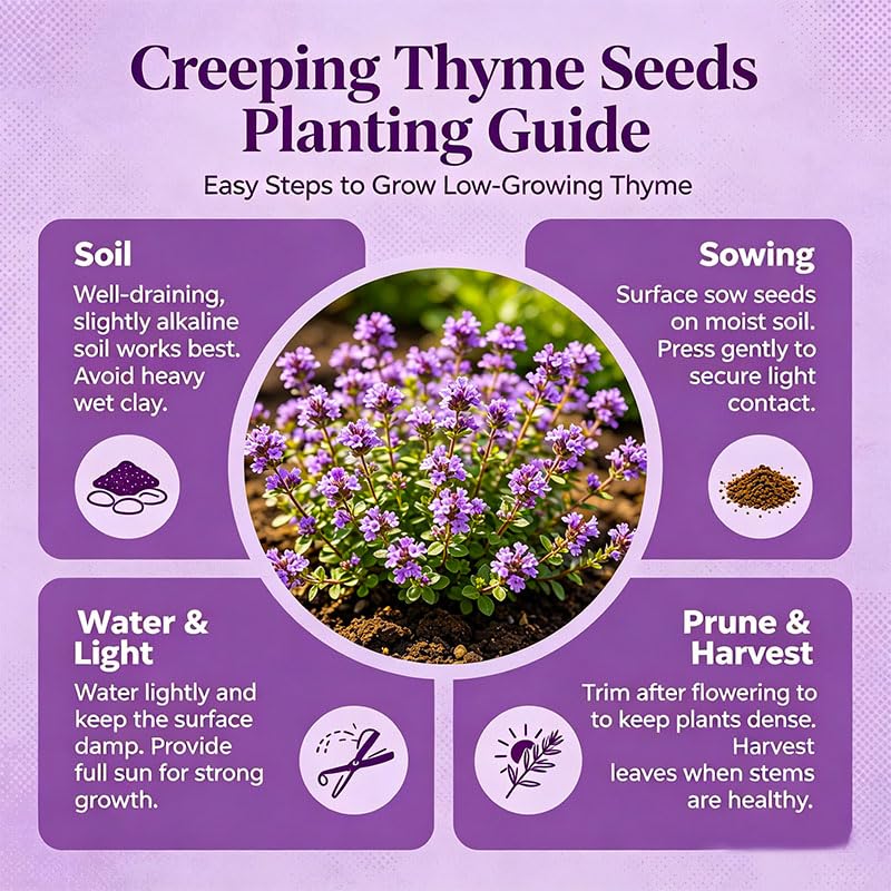 Creeping thyme seeds being sown in garden soil