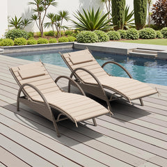 Crestlive Foldable Chaise Lounge Cushions beige front view