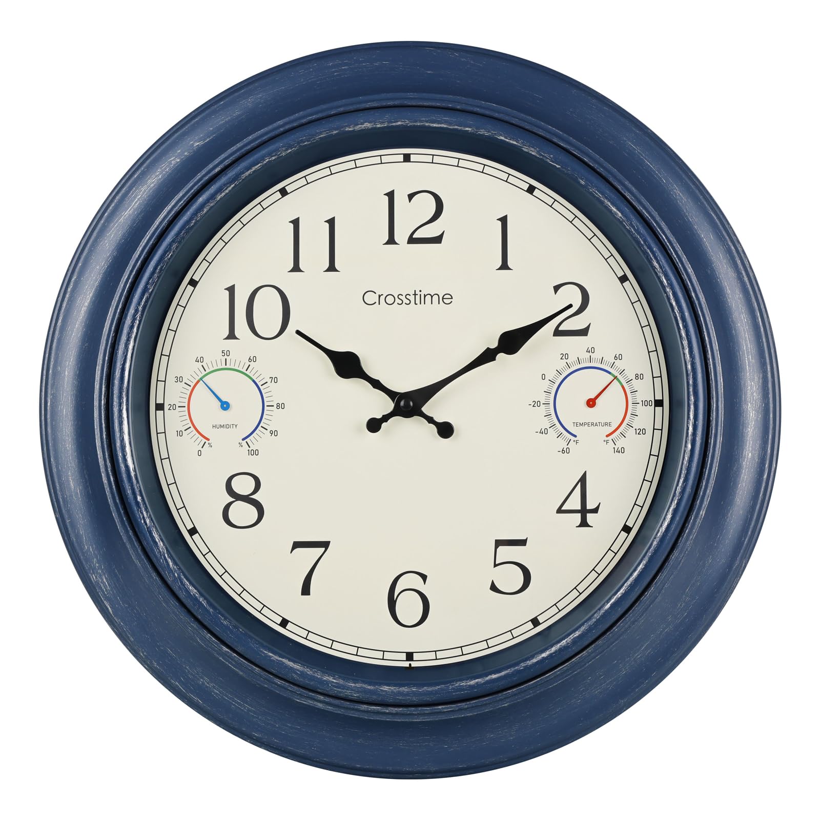 Crosstime 18-inch outdoor clock front view with blue finish