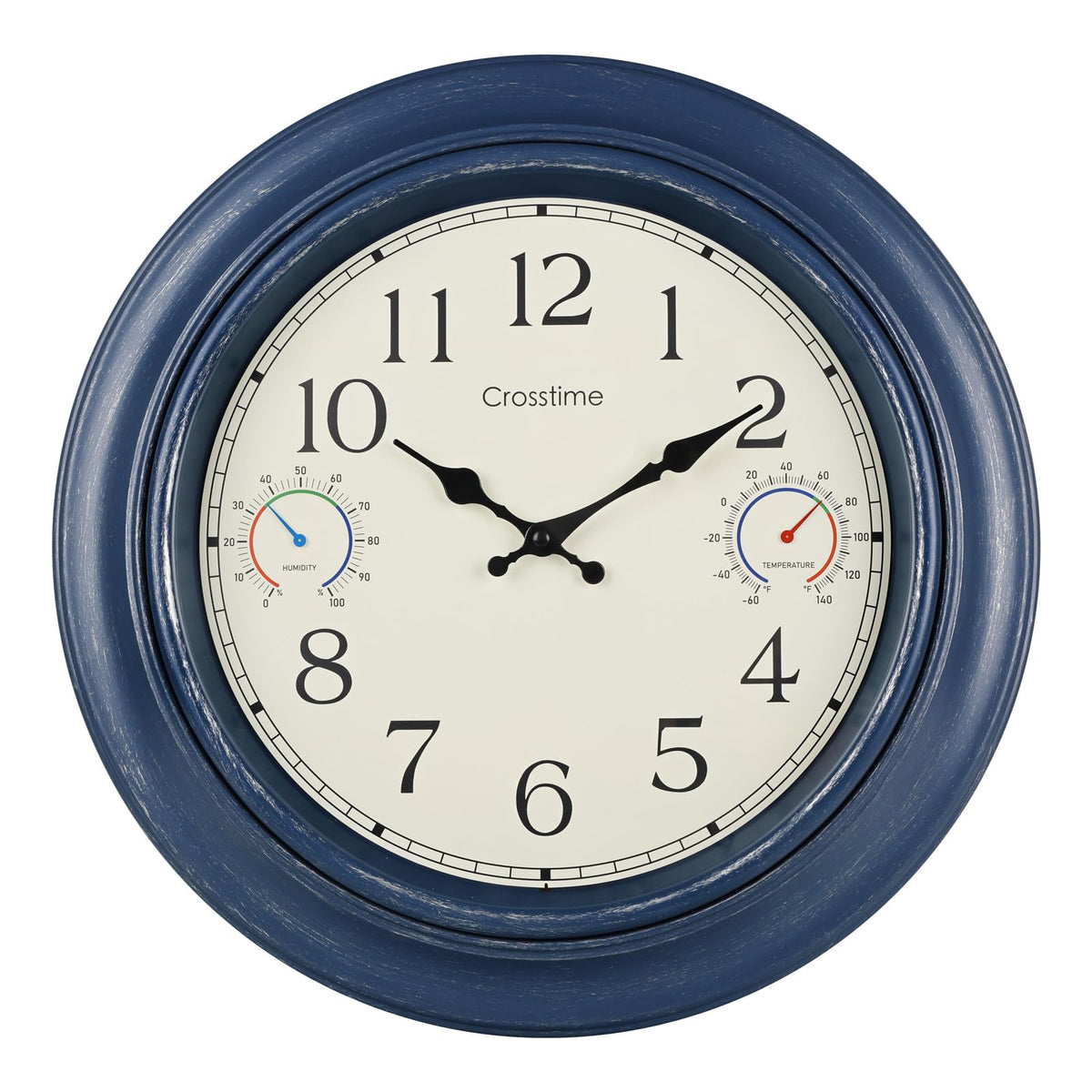 Crosstime 18-inch outdoor clock front view with blue finish