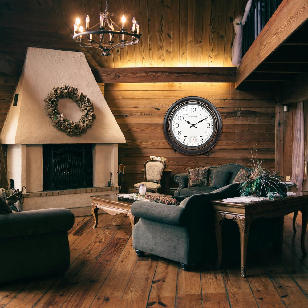 Crosstime 18-inch Retro Outdoor Wall Clock in a patio setting
