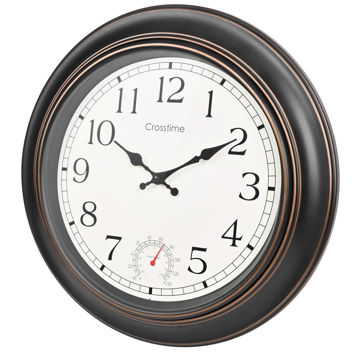 Crosstime 18-inch Retro Outdoor Wall Clock in Bronze front view
